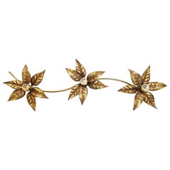 Brass Regency Flower Wall- or Ceiling Light by Willy Daro, 1970's Belgium