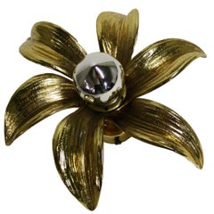 Brass Regency Flower Wall or Ceiling Light in the style of Willy Daro, 1970s