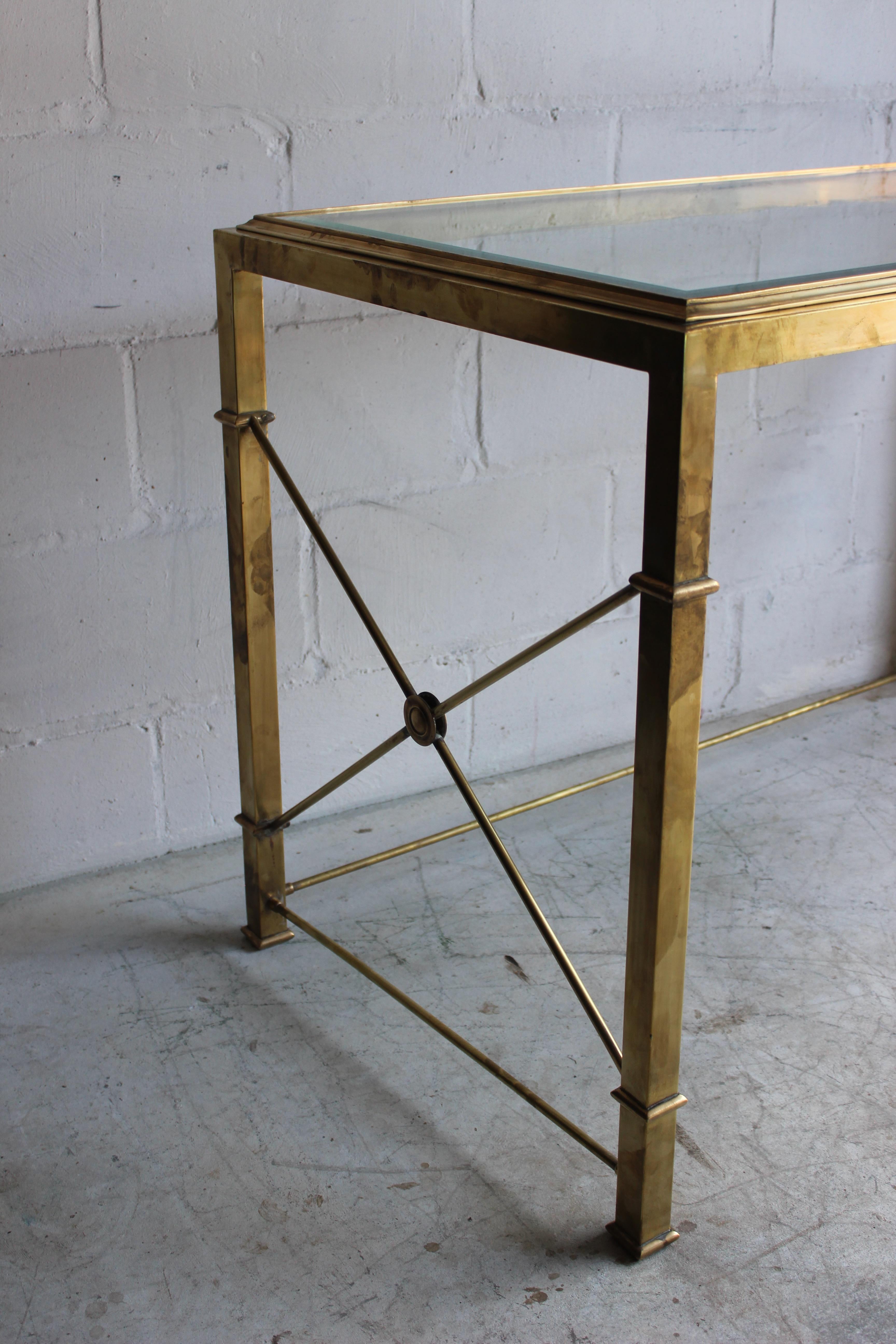Brass Regency Style Desk with Glass Top In Good Condition In East Hampton, NY