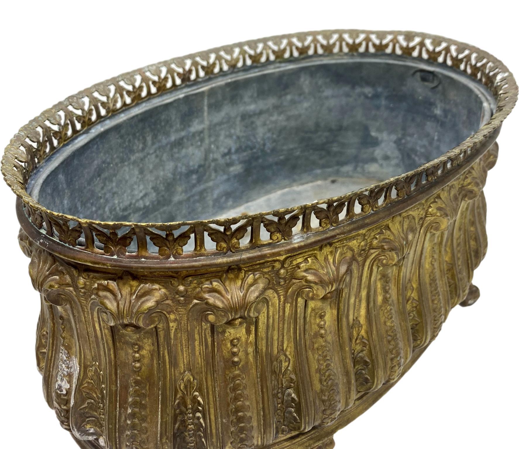 Brass Repousse Cachepot, 2nd Empire, with Original Zinc Lining, French, ca. 1860 1