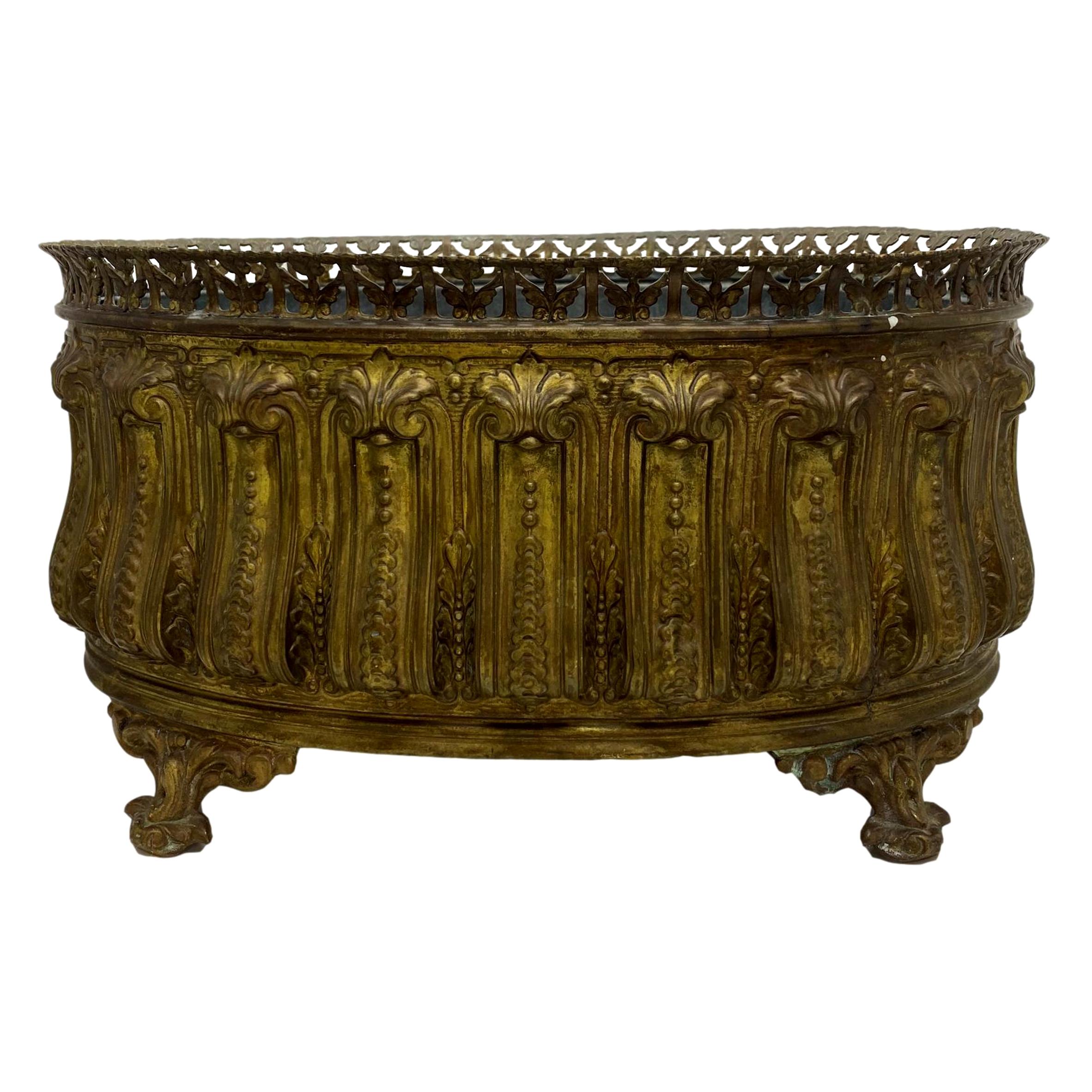 Brass Repousse Cachepot, 2nd Empire, with Original Zinc Lining, French, ca. 1860