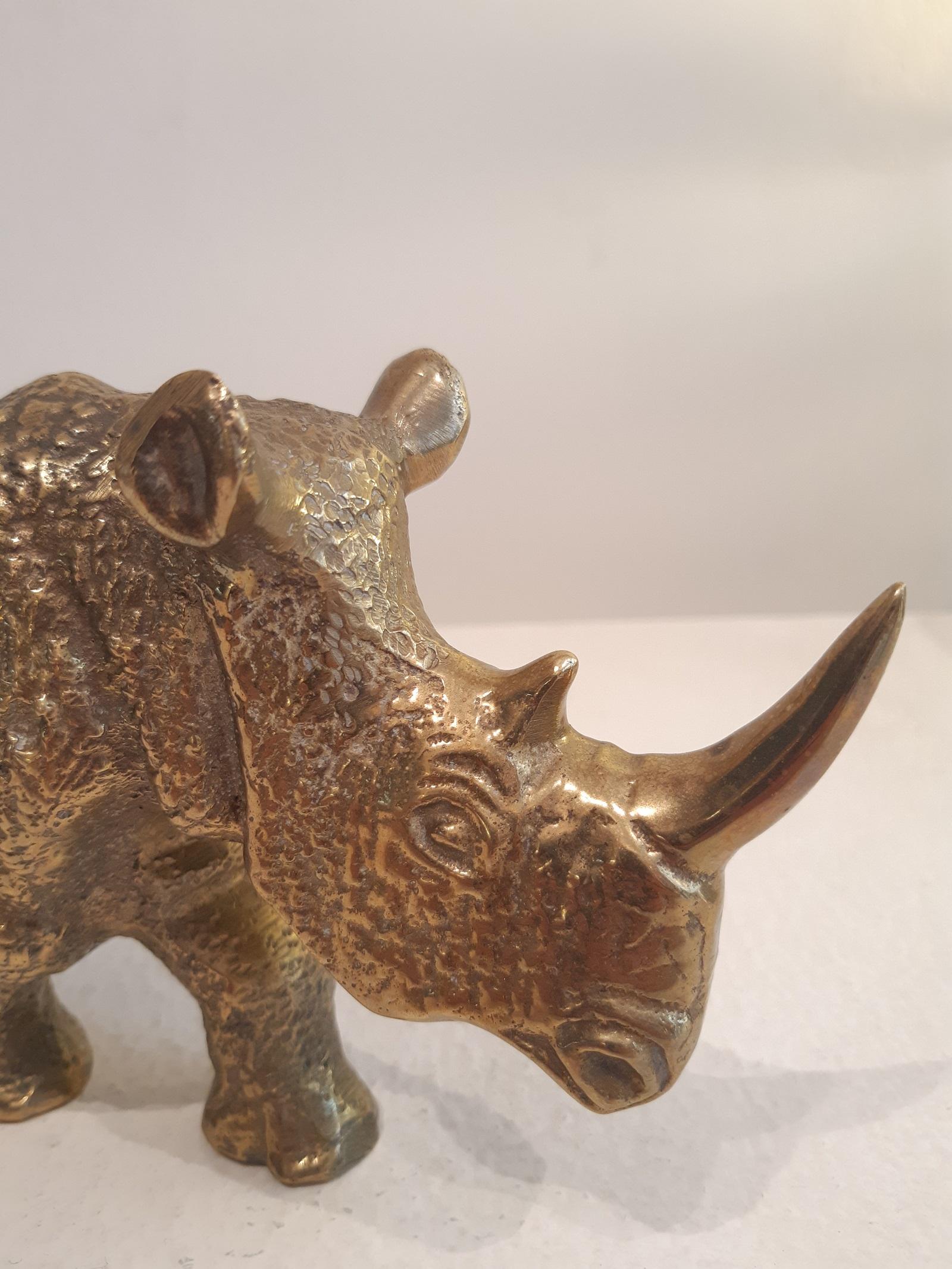Brass Rhinoceros Figurine 1970s Mid-Century Modern Sculpture  5