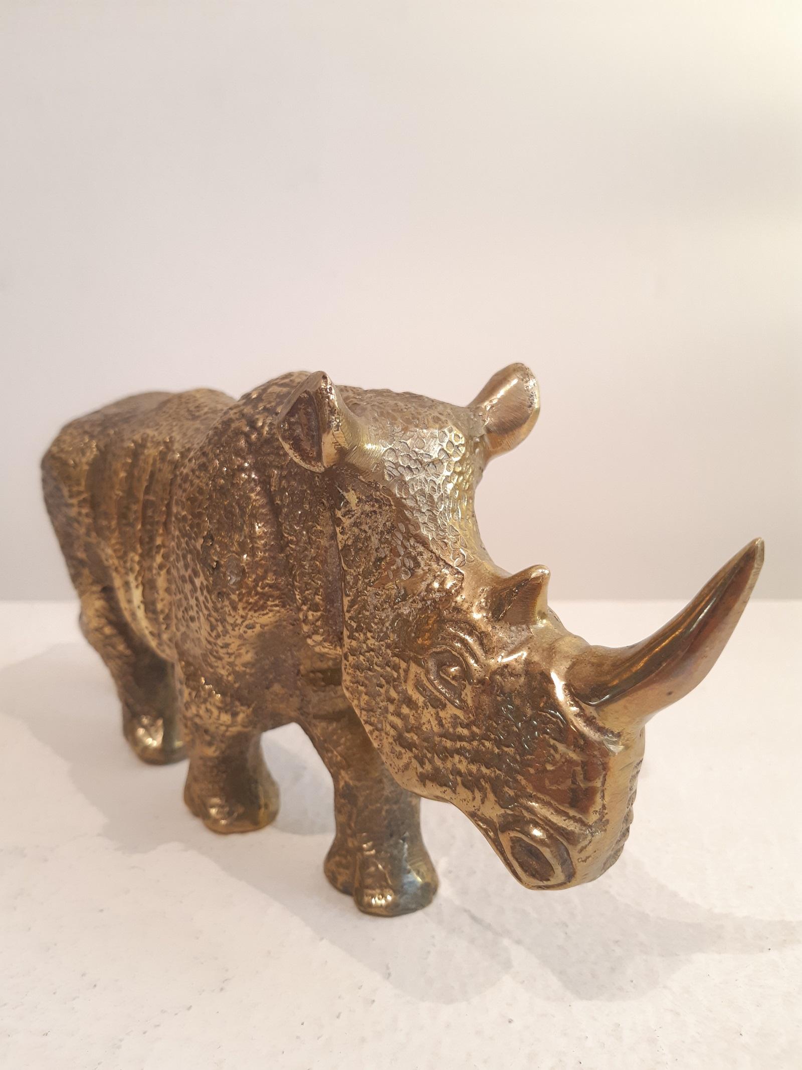 Late 20th Century Brass Rhinoceros Figurine 1970s Mid-Century Modern Sculpture 