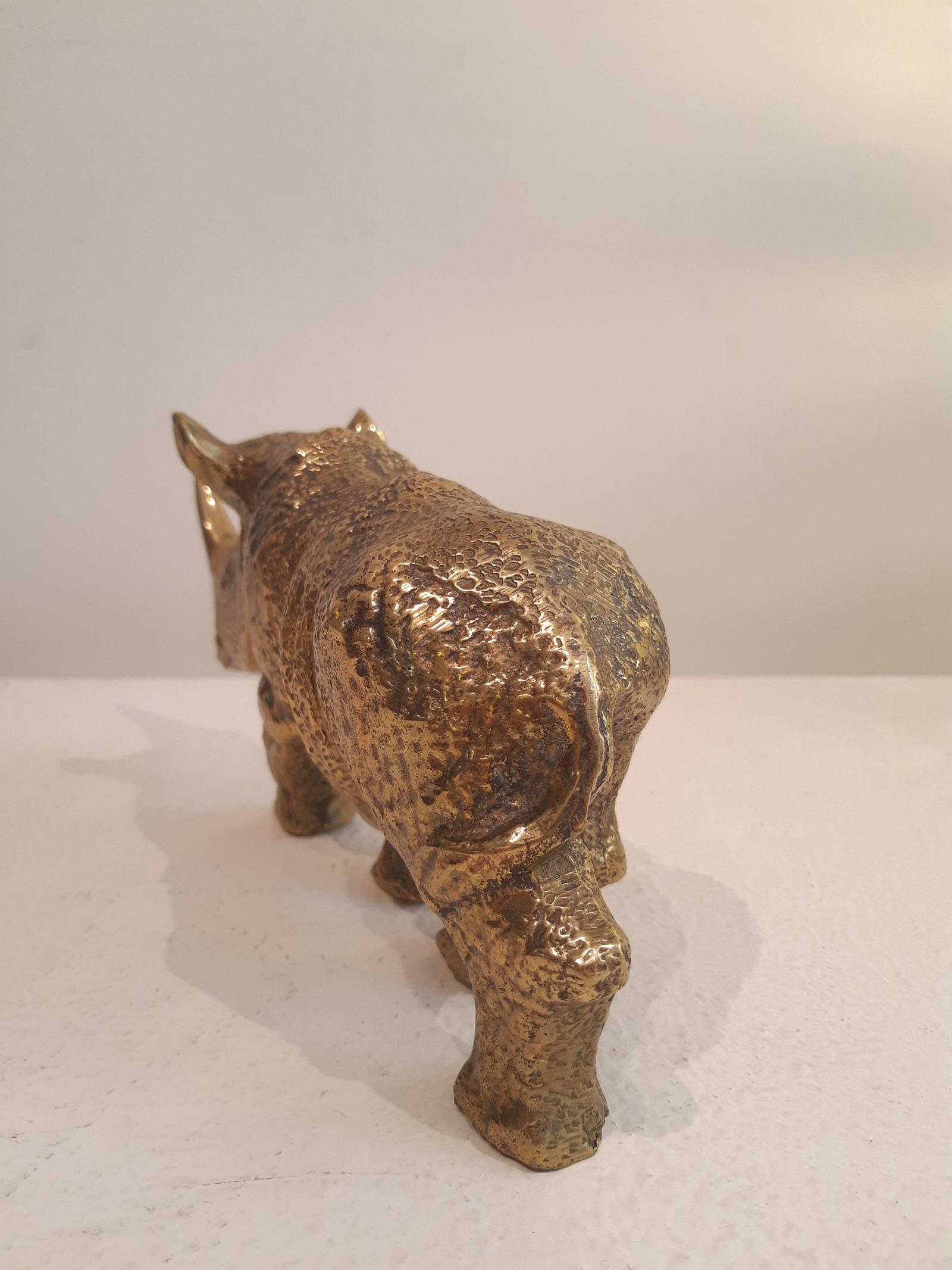 Brass Rhinoceros Figurine 1970s Mid-Century Modern Sculpture  2