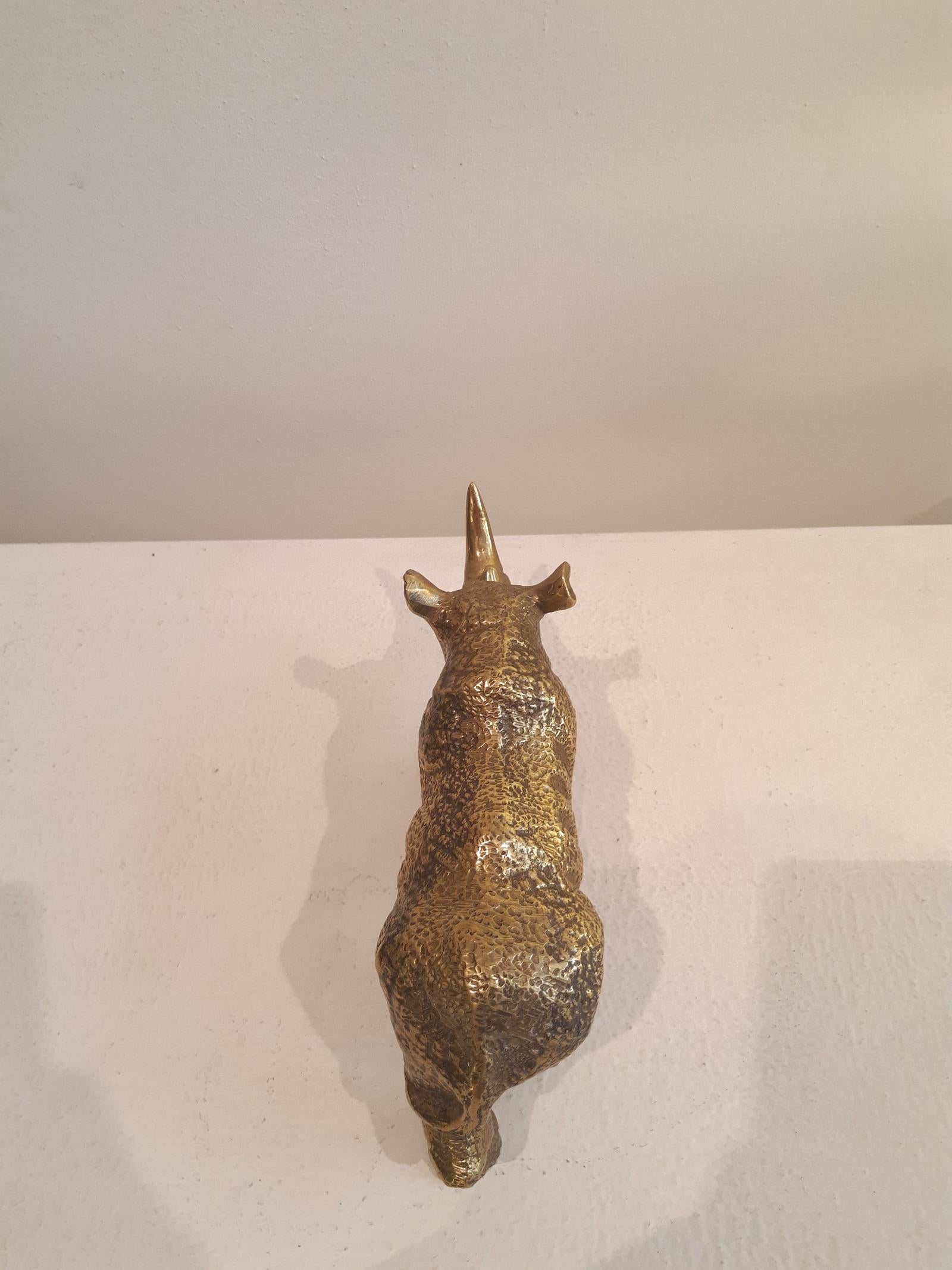 Brass Rhinoceros Figurine 1970s Mid-Century Modern Sculpture  3