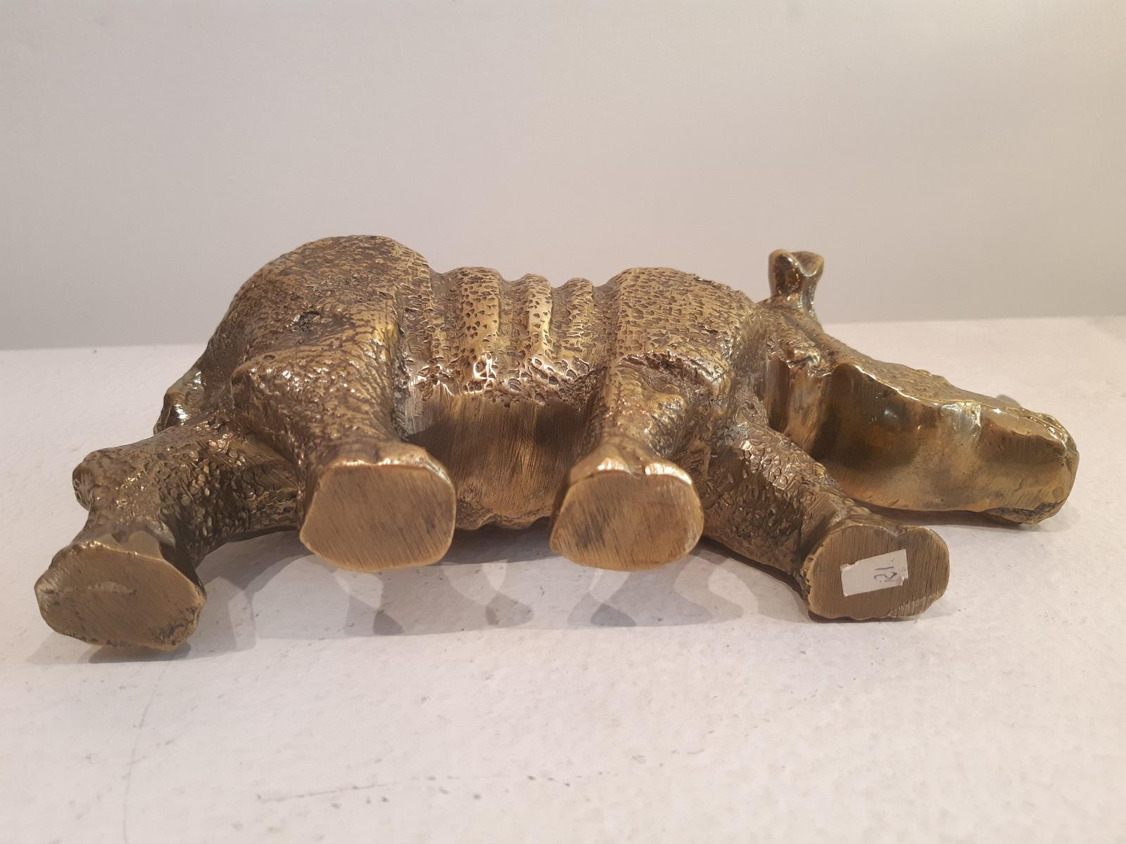 Brass Rhinoceros Figurine 1970s Mid-Century Modern Sculpture  4