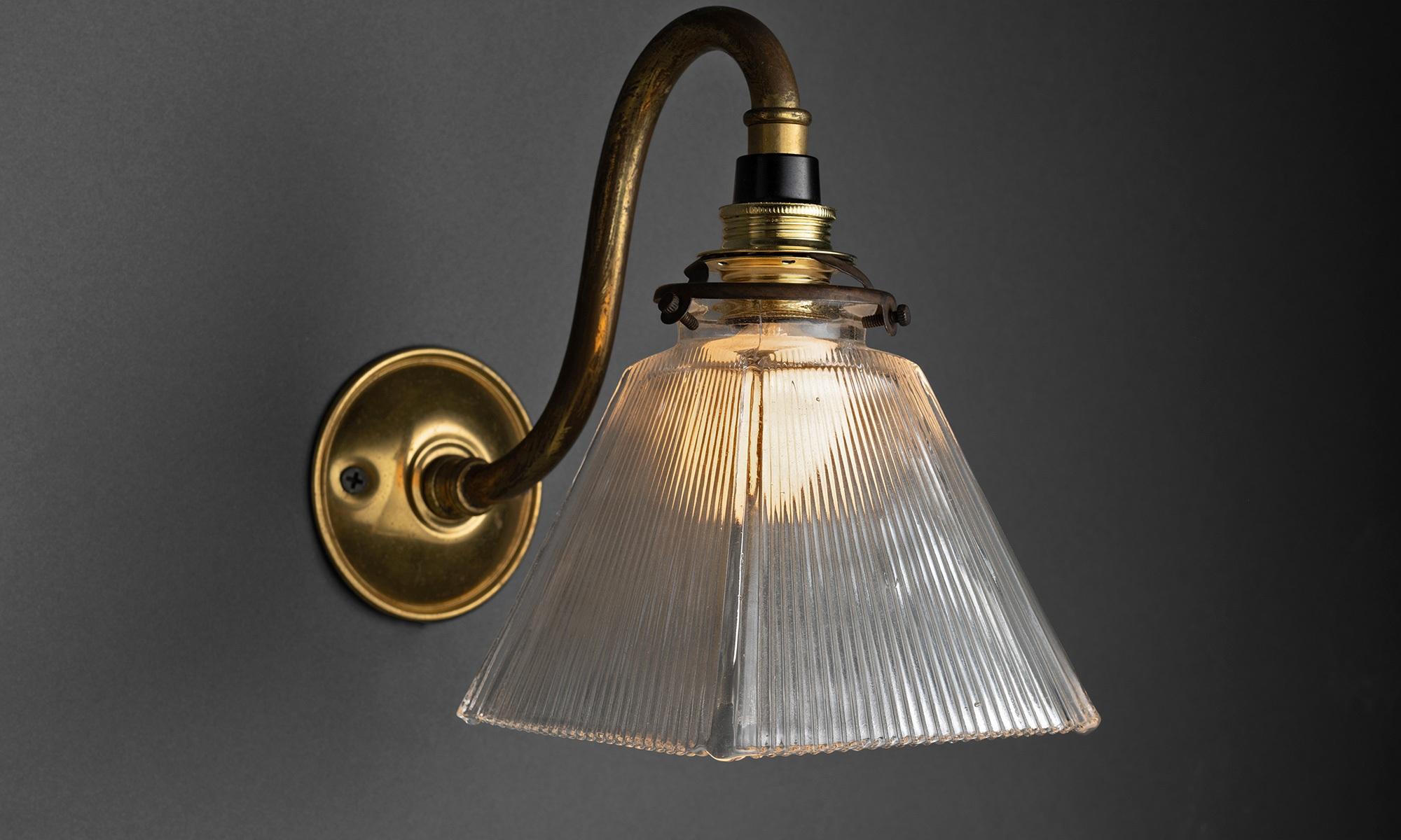 20th Century Brass & Ribbed Glass Sconce, England, circa 1920