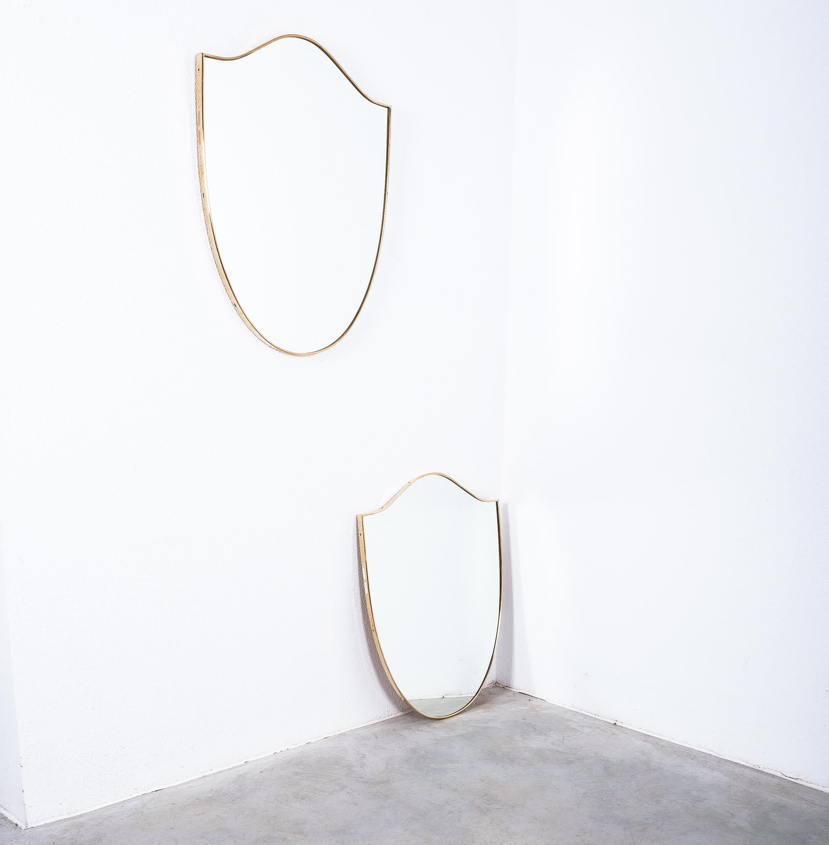 Mid-Century Modern Brass Rim Frame Mirrors 'Pair', Mid-Century, Italy