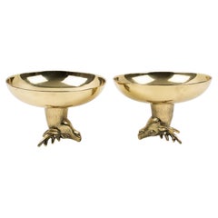 Brass Ring Holder Display Bowl Tazza with Deer Stag Head, a pair