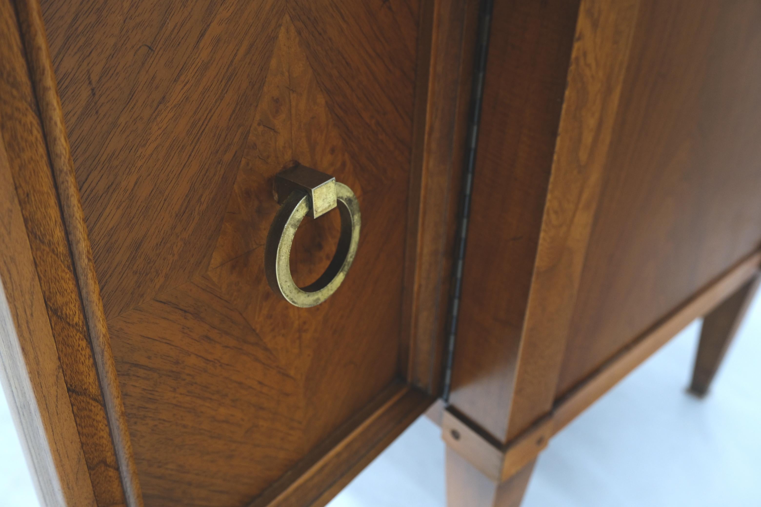 20th Century Brass Rings Drop Pulls 6 Doors 3 Compartments Low Entry Credenza Cabinet Console