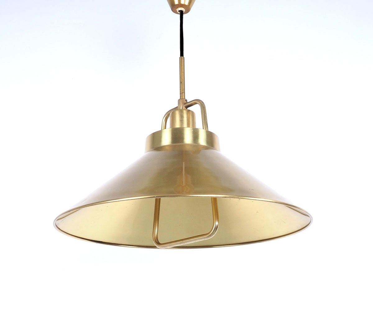Mid-Century Modern Brass rise and fall pendant model P295 by Lyfa, 1960s For Sale