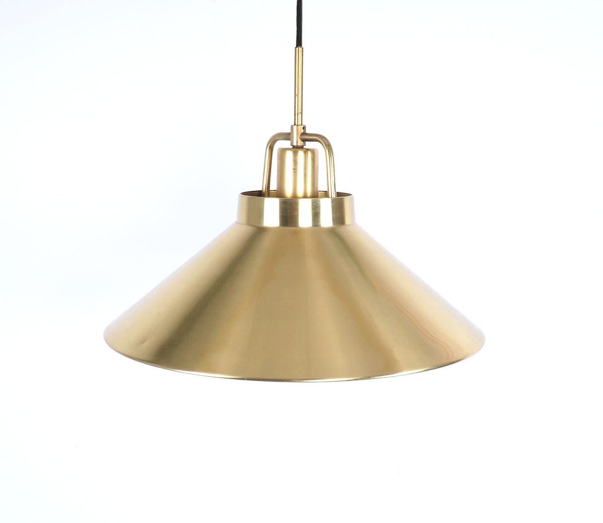 Danish Brass rise and fall pendant model P295 by Lyfa, 1960s For Sale