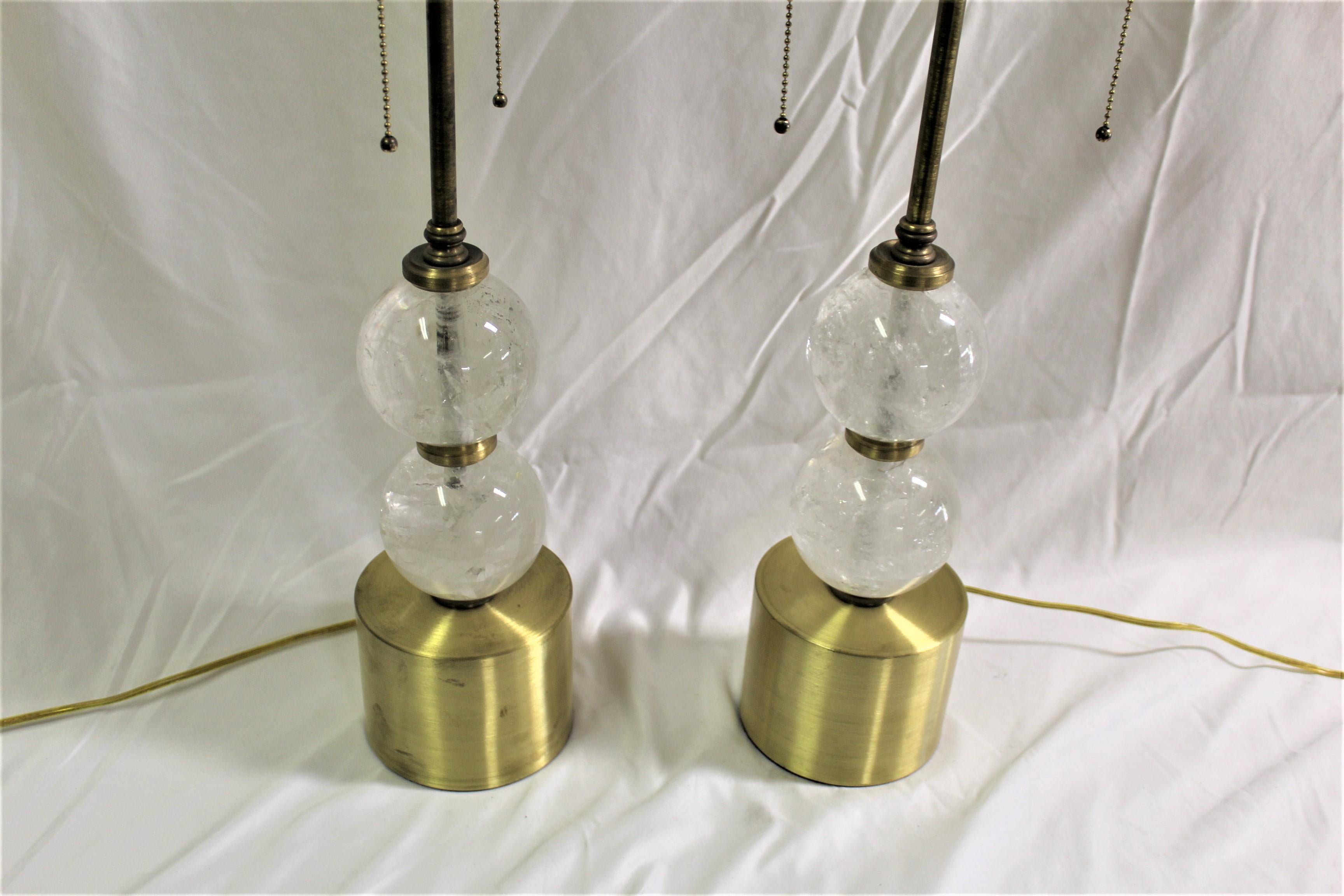 Art Deco Brass & Rock Crystal Lamps For Sale