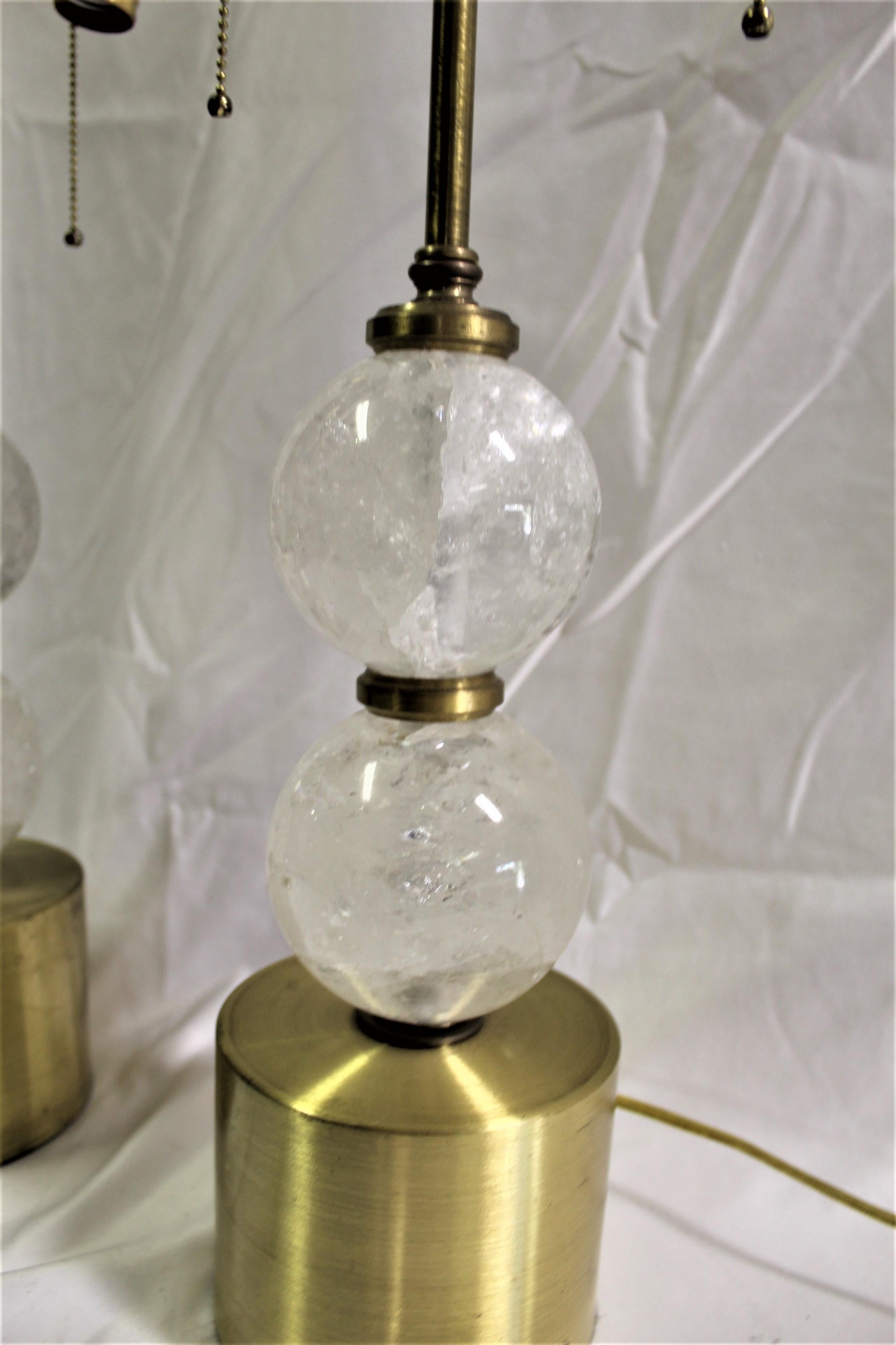 Machine-Made Brass & Rock Crystal Lamps For Sale