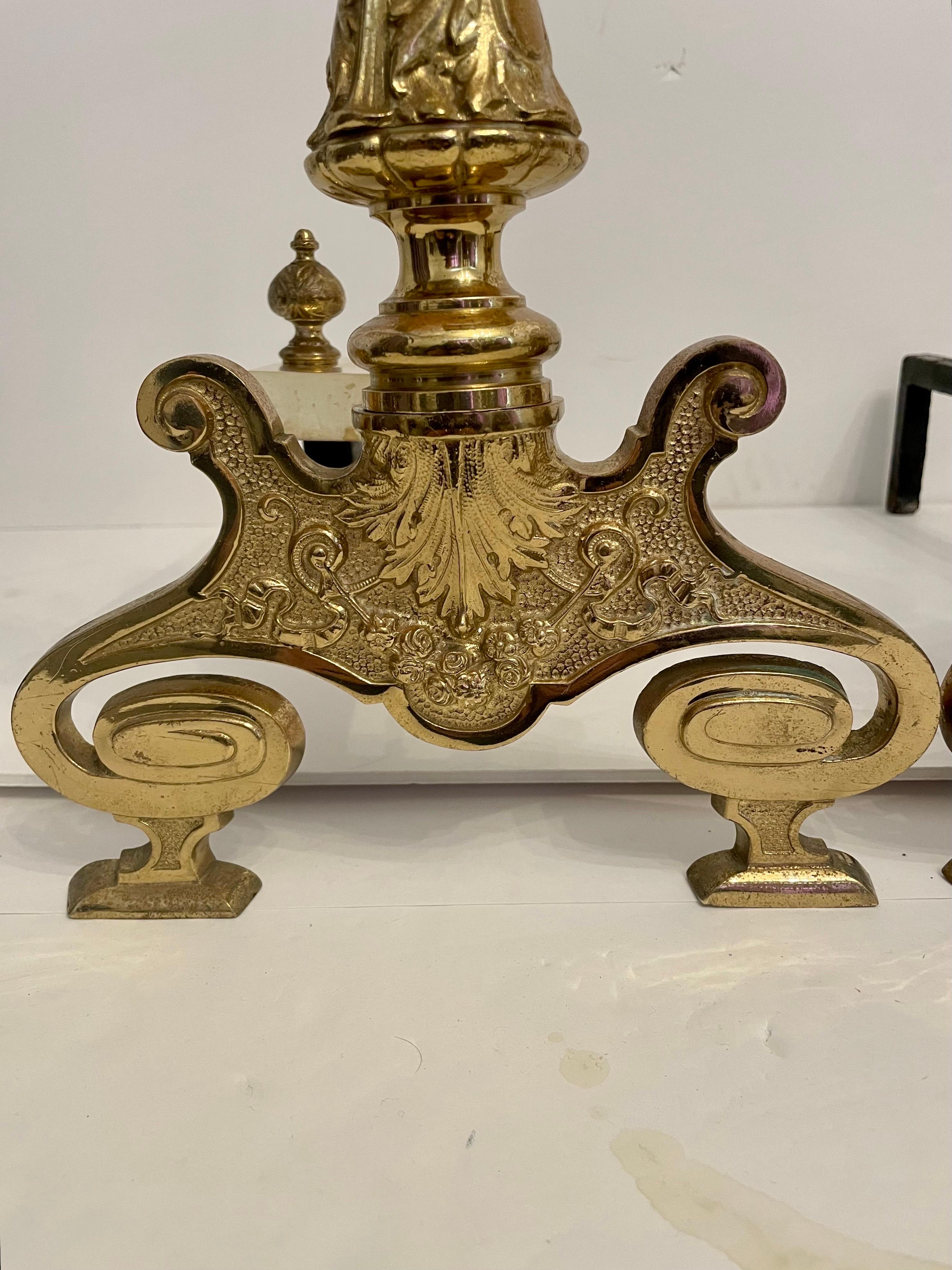 Brass Rococo Revival Andirons For Sale 4
