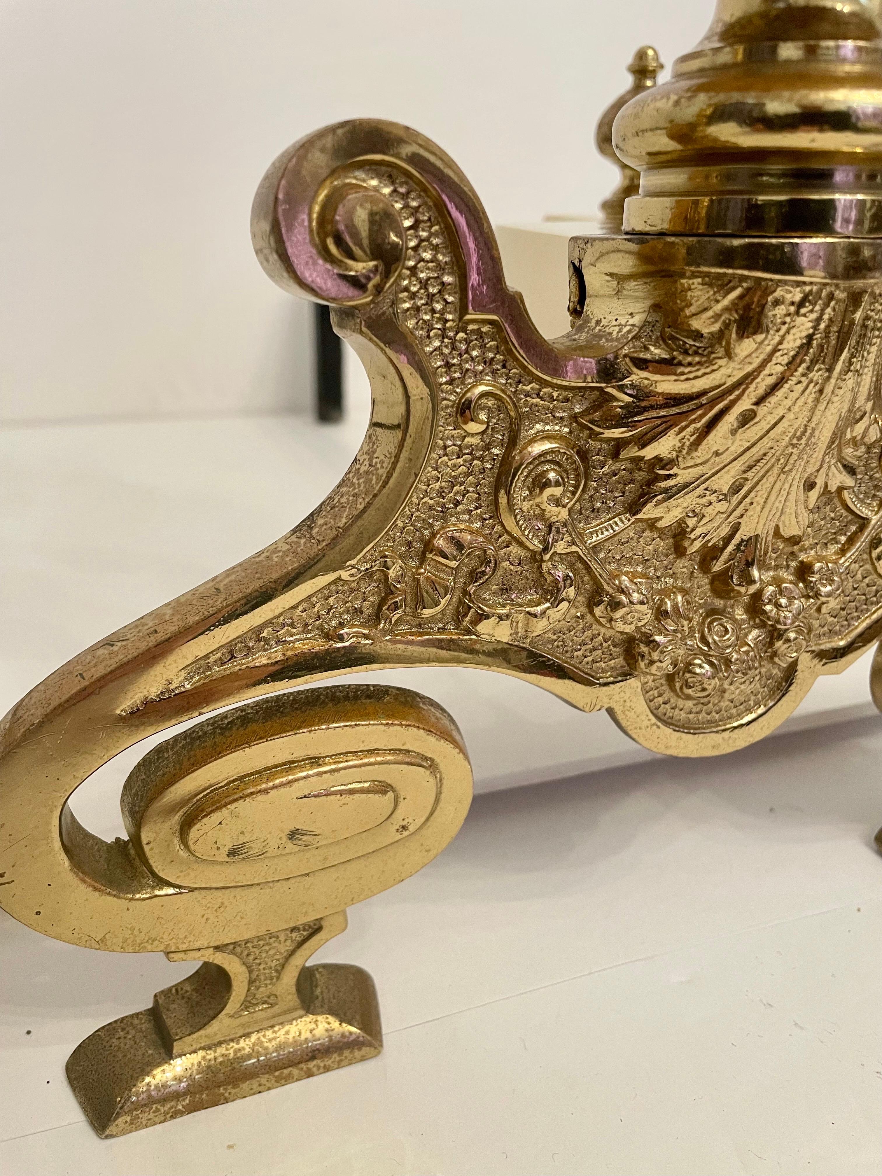 Brass Rococo Revival Andirons For Sale 6