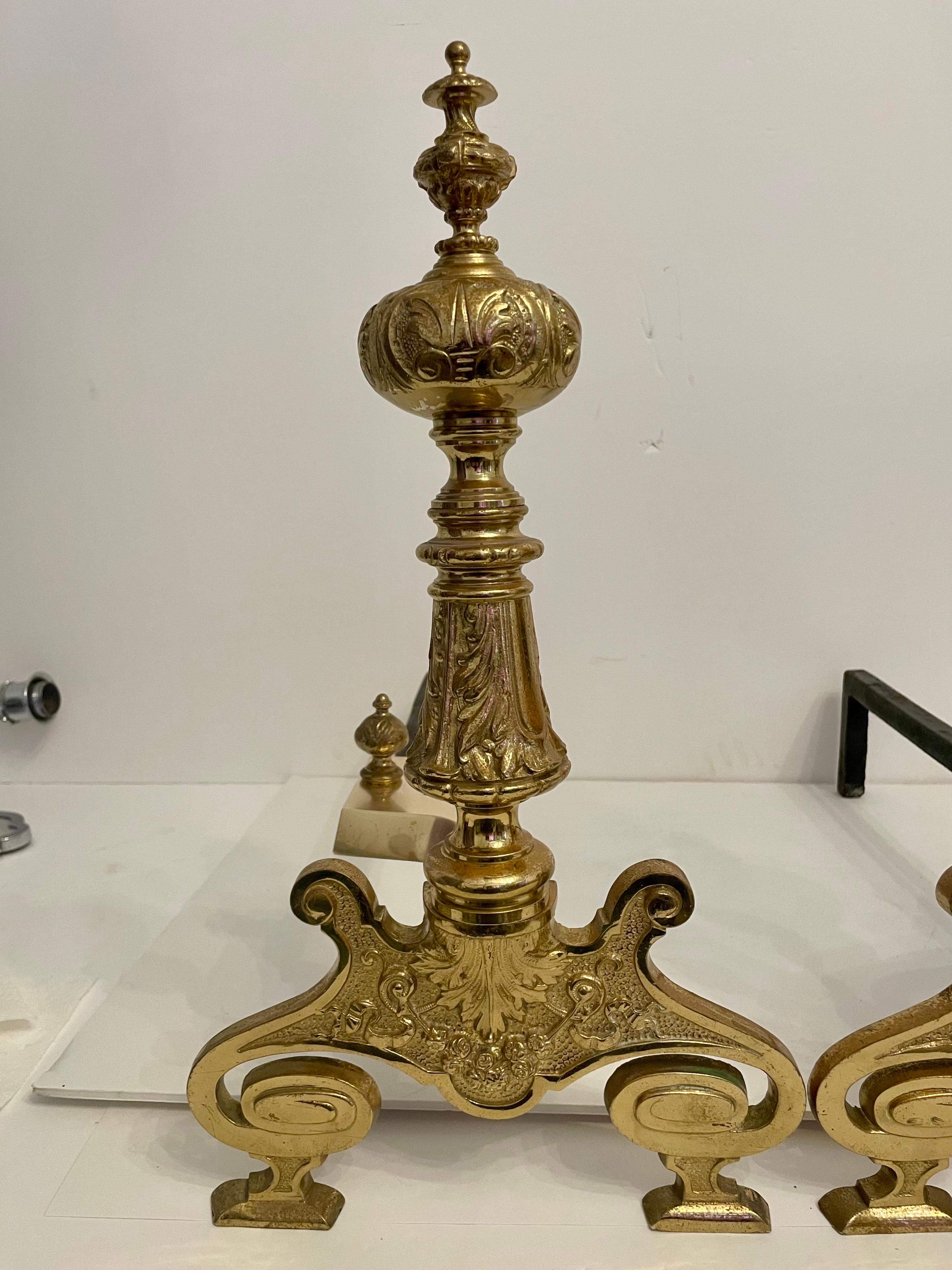 Brass Rococo Revival Andirons For Sale 7