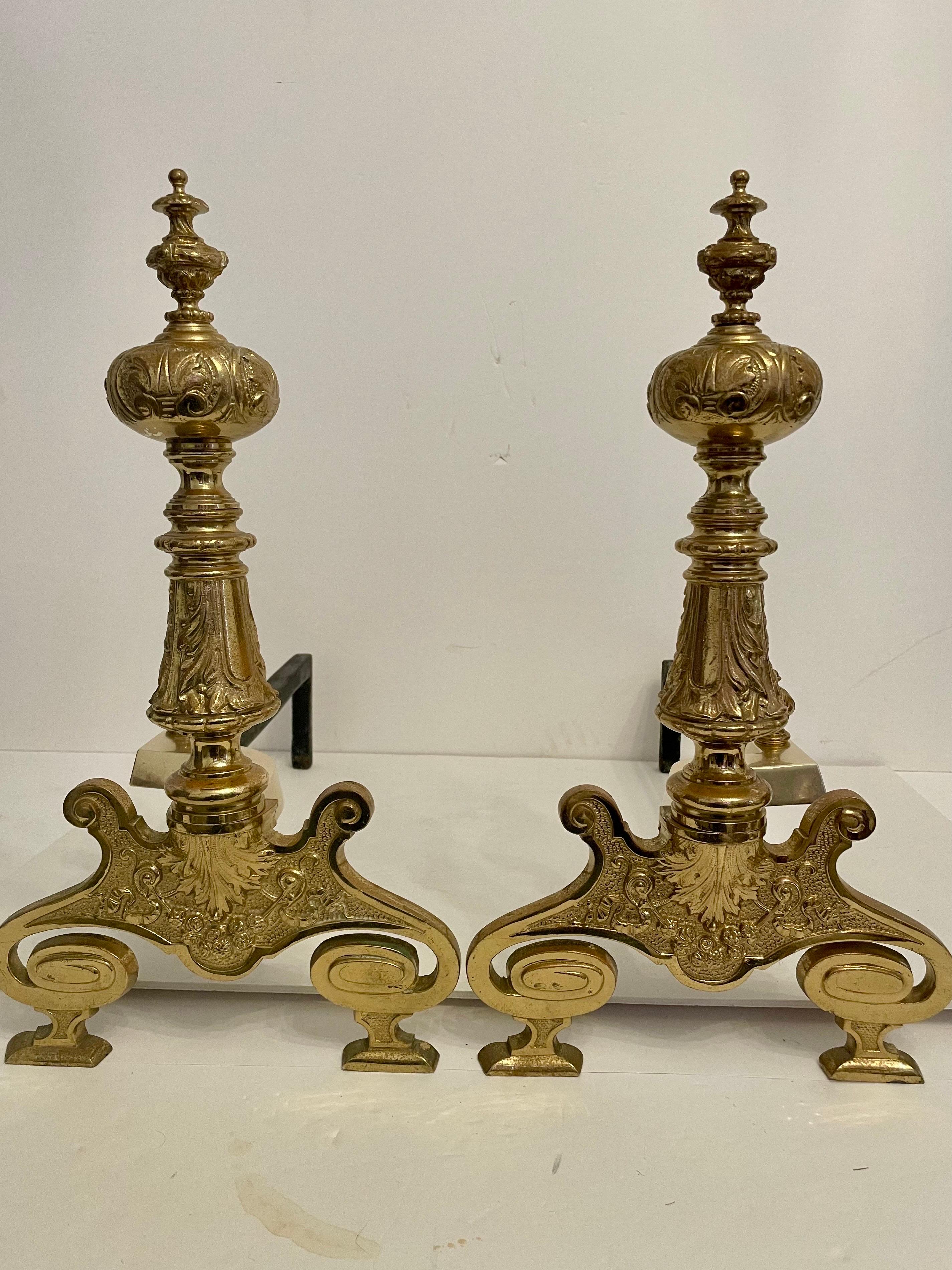 Brass Rococo Revival Andirons For Sale 8