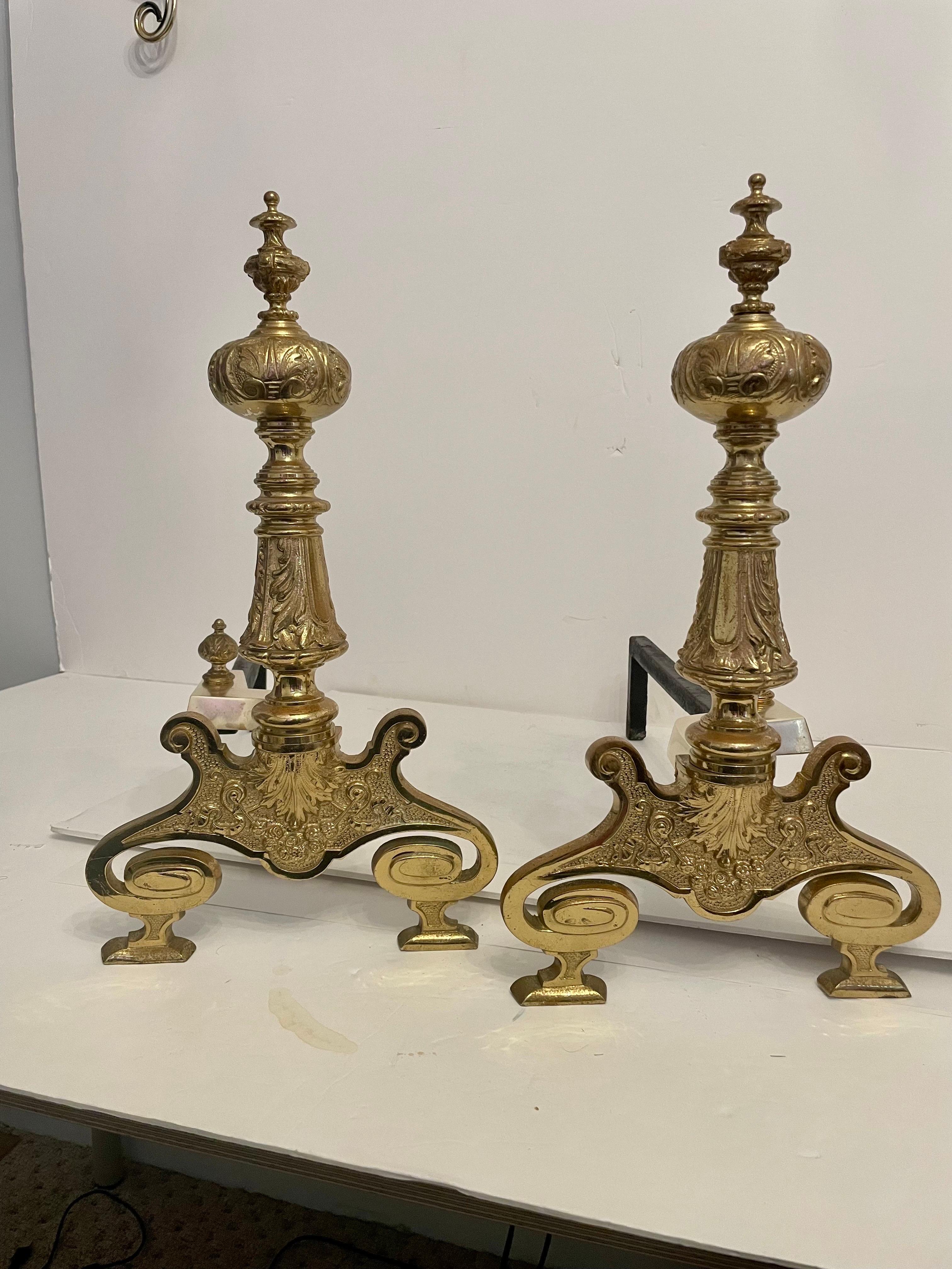 Unknown Brass Rococo Revival Andirons For Sale