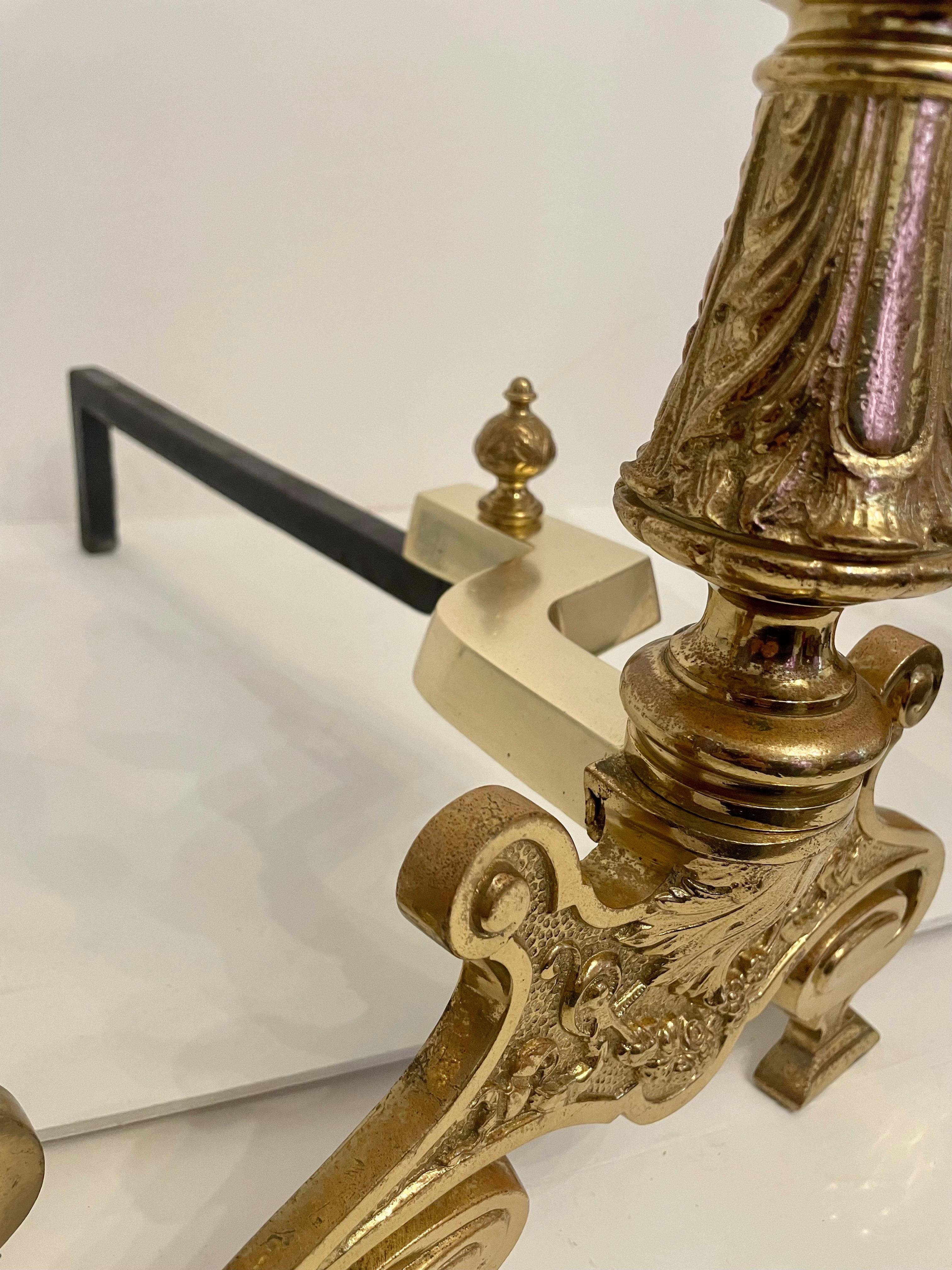 20th Century Brass Rococo Revival Andirons For Sale