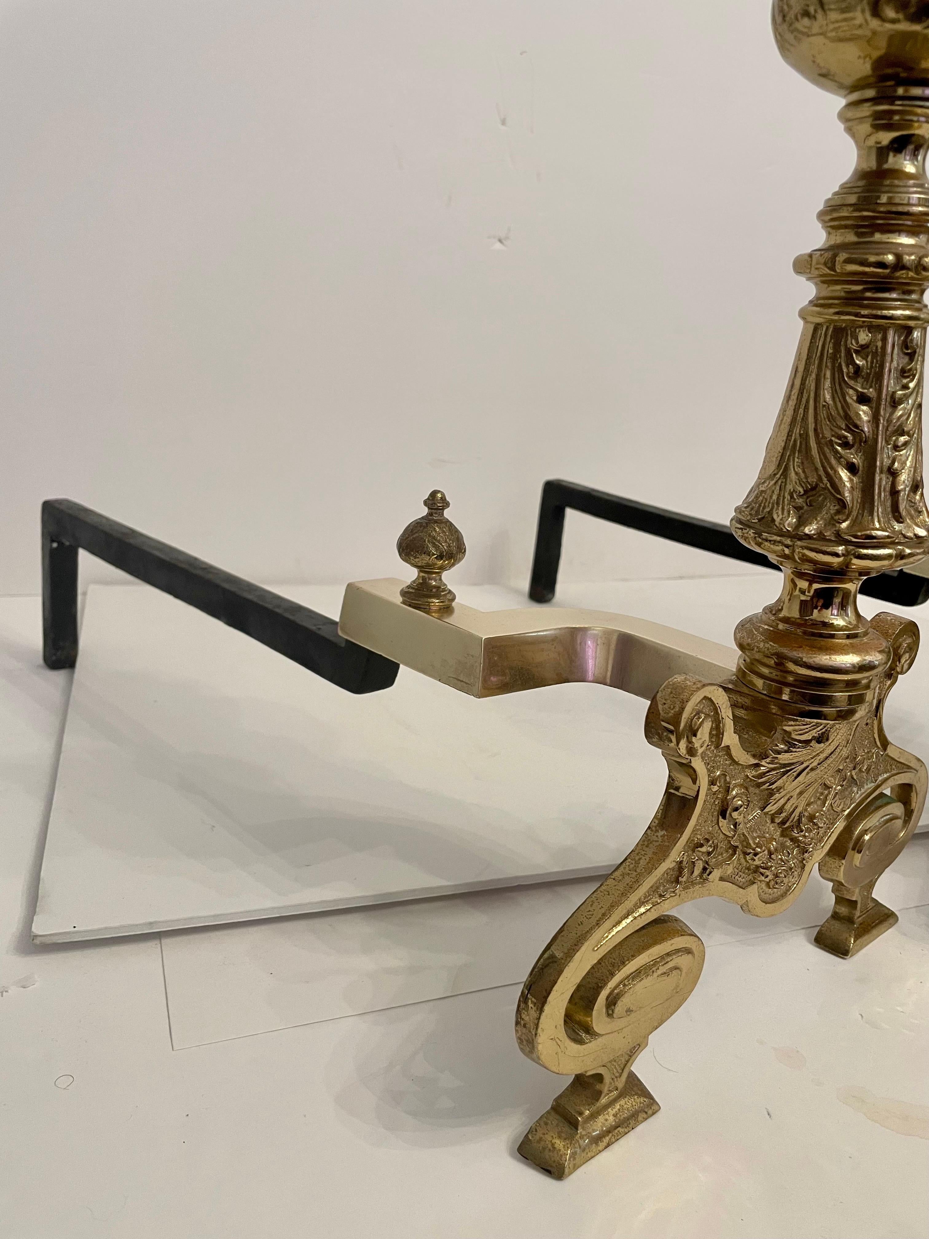 Iron Brass Rococo Revival Andirons For Sale