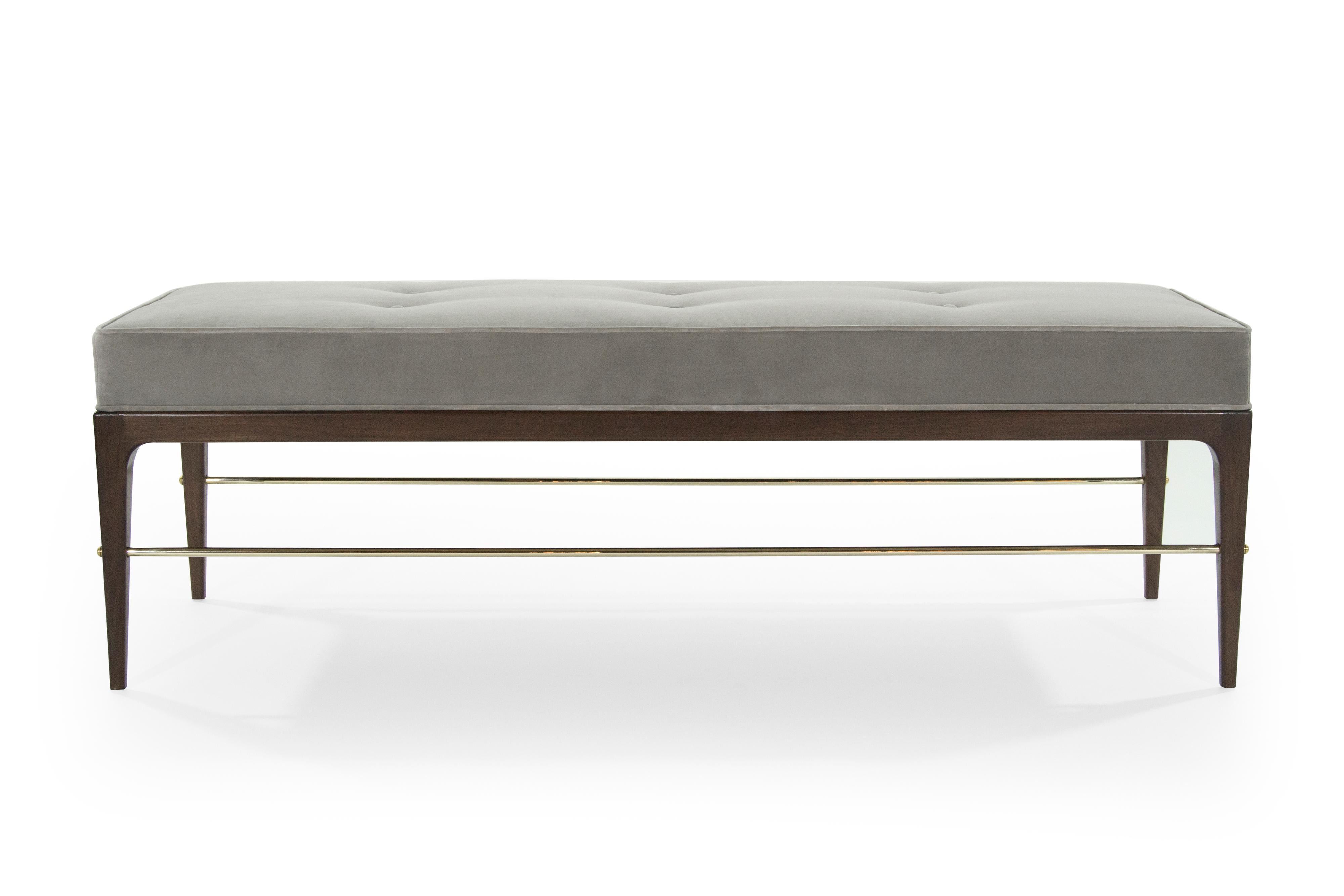 Inspired by iconic furniture designer Edward Wormley. Our Linear bench boasts Mid-Century Modern minimalistic design, clean lines with tons of character. Handcrafted solid walnut. 
Available in custom sizes, finishes, COM/COL. Metal finishes