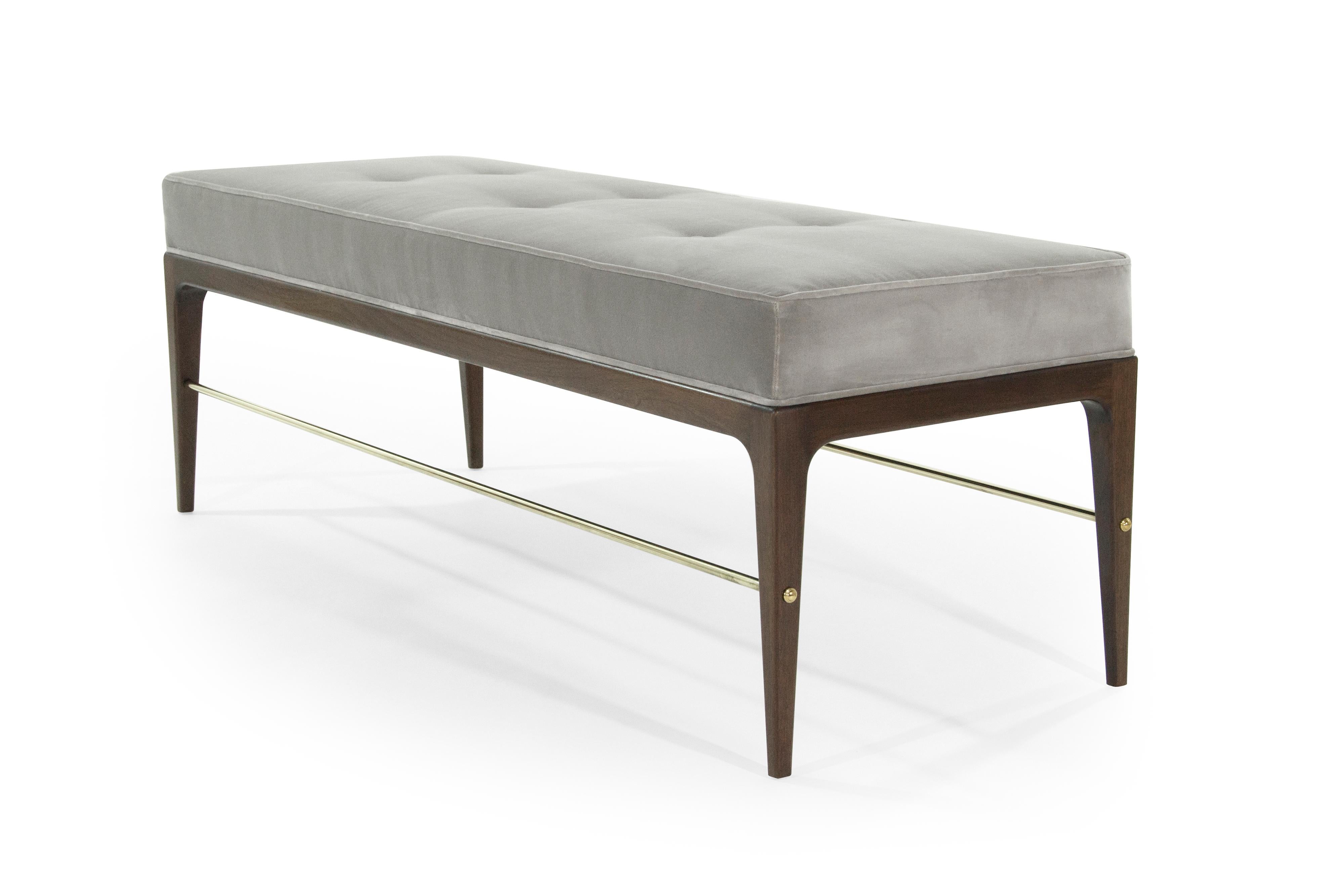 Contemporary Stamford Modern's Linear Bench in Grey Velvet