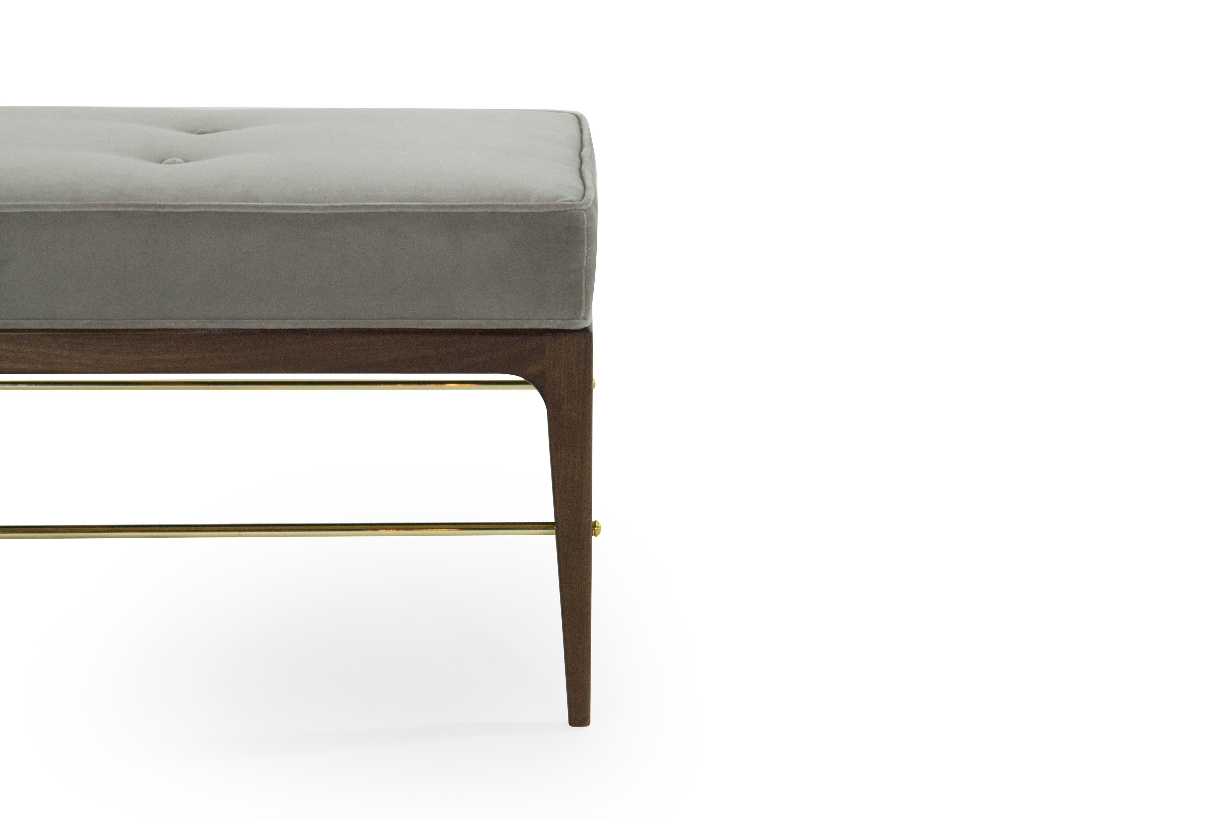 Brass Stamford Modern's Linear Bench in Grey Velvet