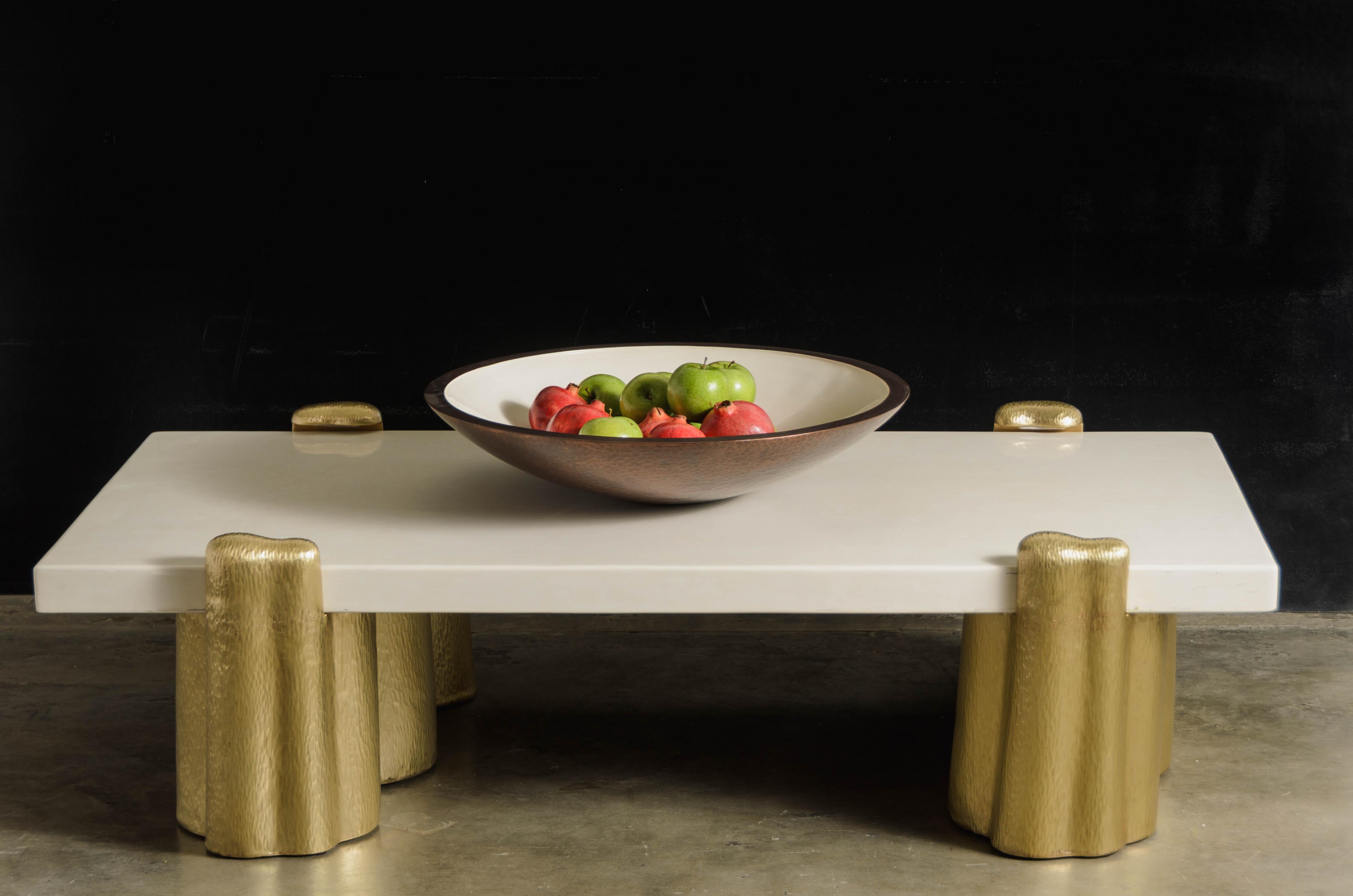 Brass Root Design Cocktail Table Base with Cream Lacquer Top by Robert Kuo For Sale 2