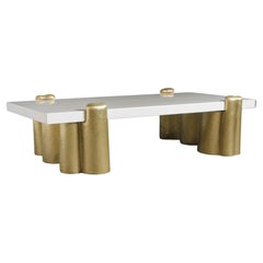 Brass Root Design Cocktail Table Base with Cream Lacquer Top by Robert Kuo