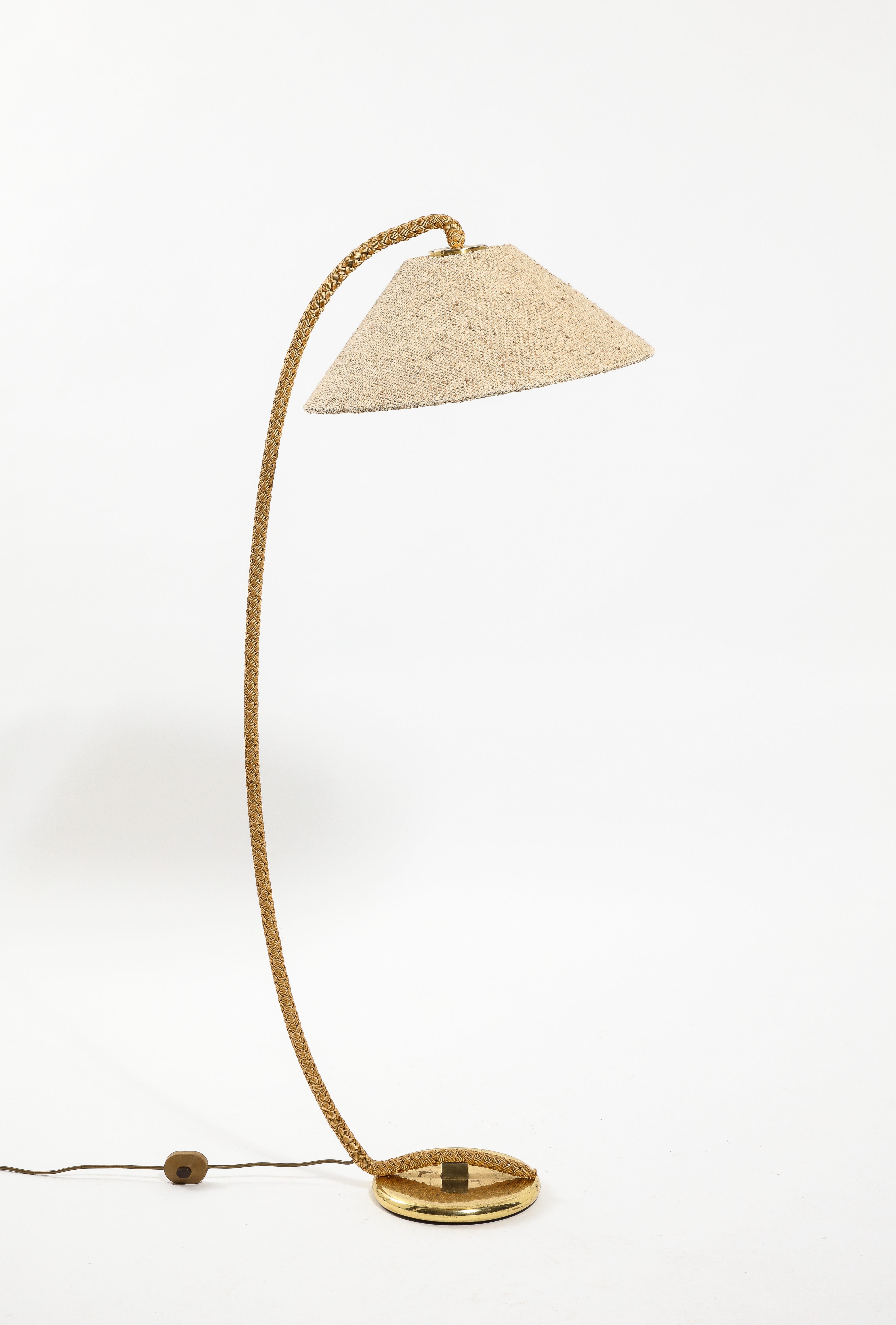 Brass & Rope Floor Lamp, Italy 1960s 7