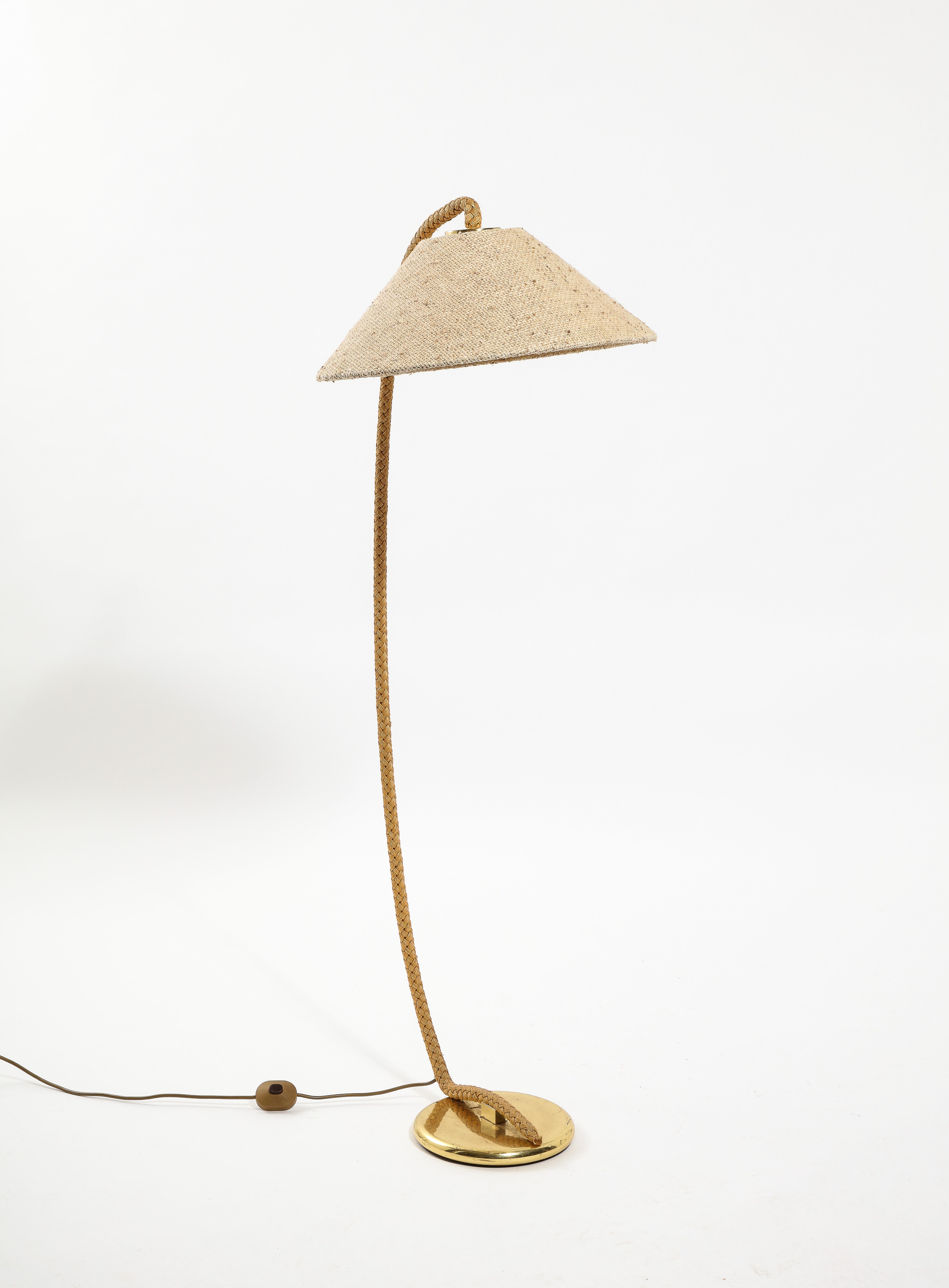 Brass & Rope Floor Lamp, Italy 1960s In Good Condition In New York, NY