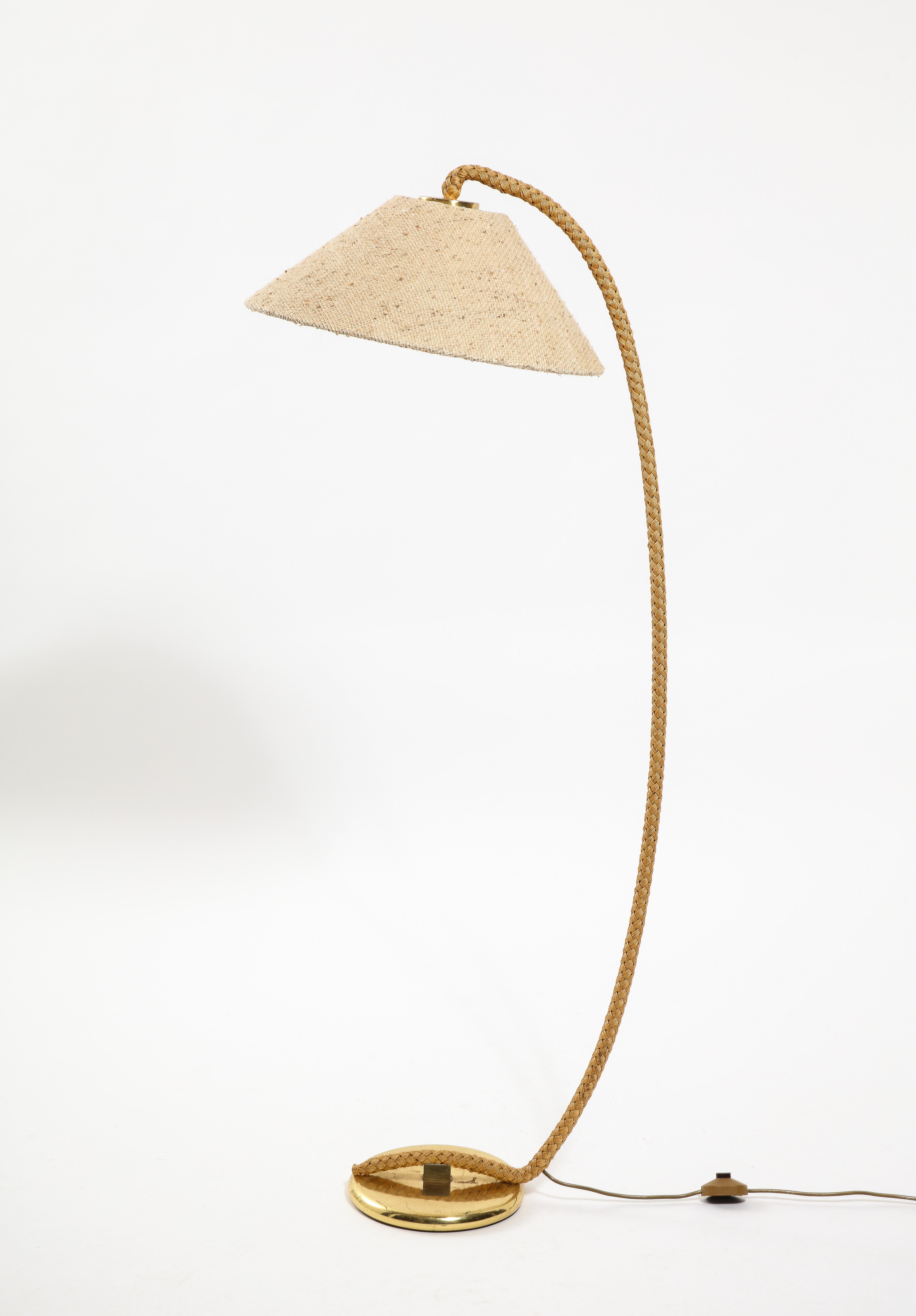 Brass & Rope Floor Lamp, Italy 1960s 3