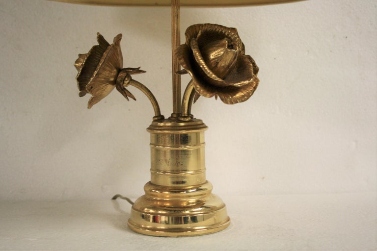 French Brass Rose Flower Table Lamp, 1970s For Sale