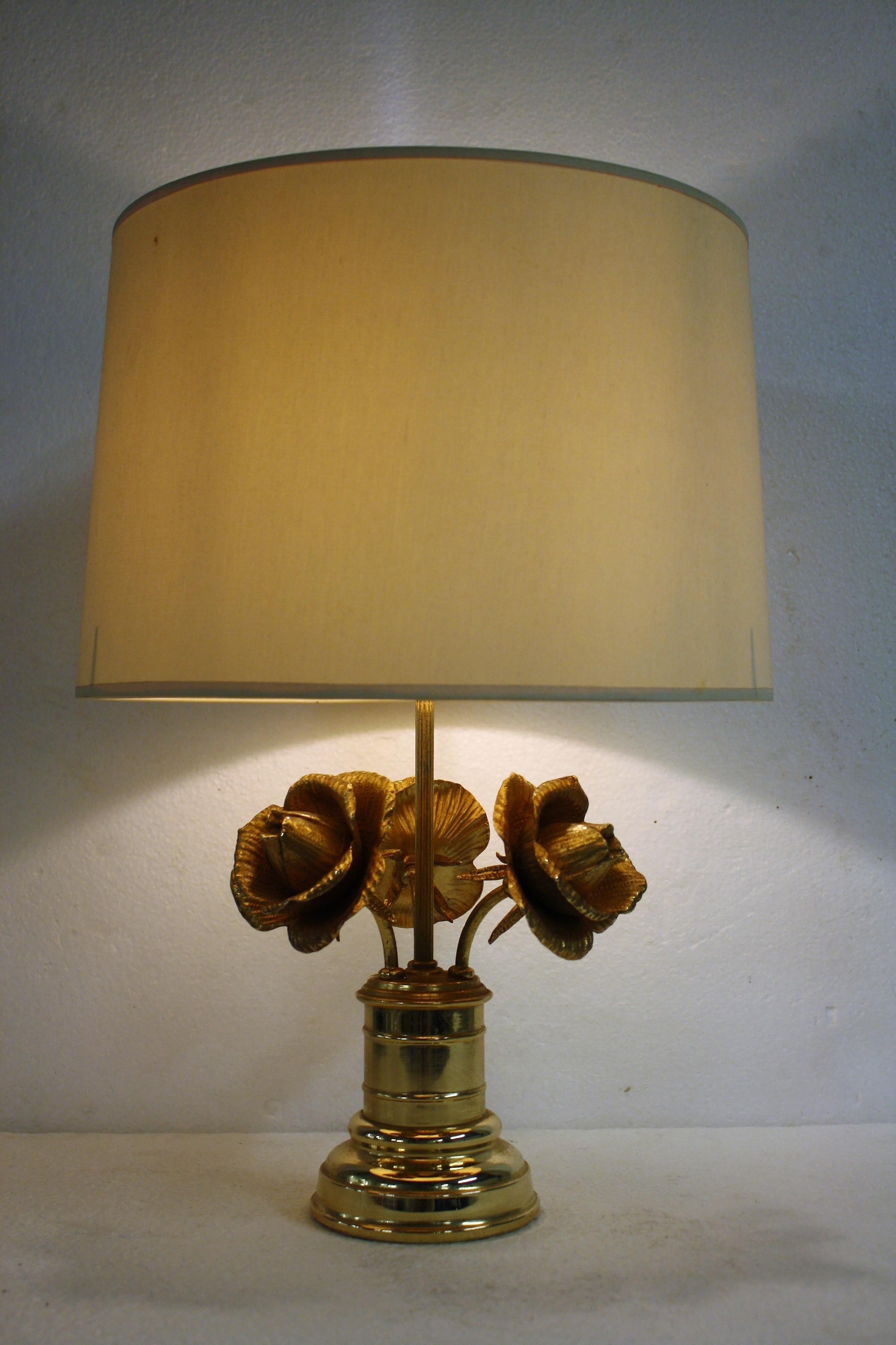 Brass Rose Flower Table Lamp, 1970s 3