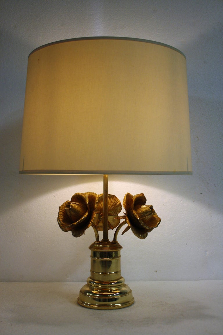 Brass Rose Flower Table Lamp, 1970s For Sale 3