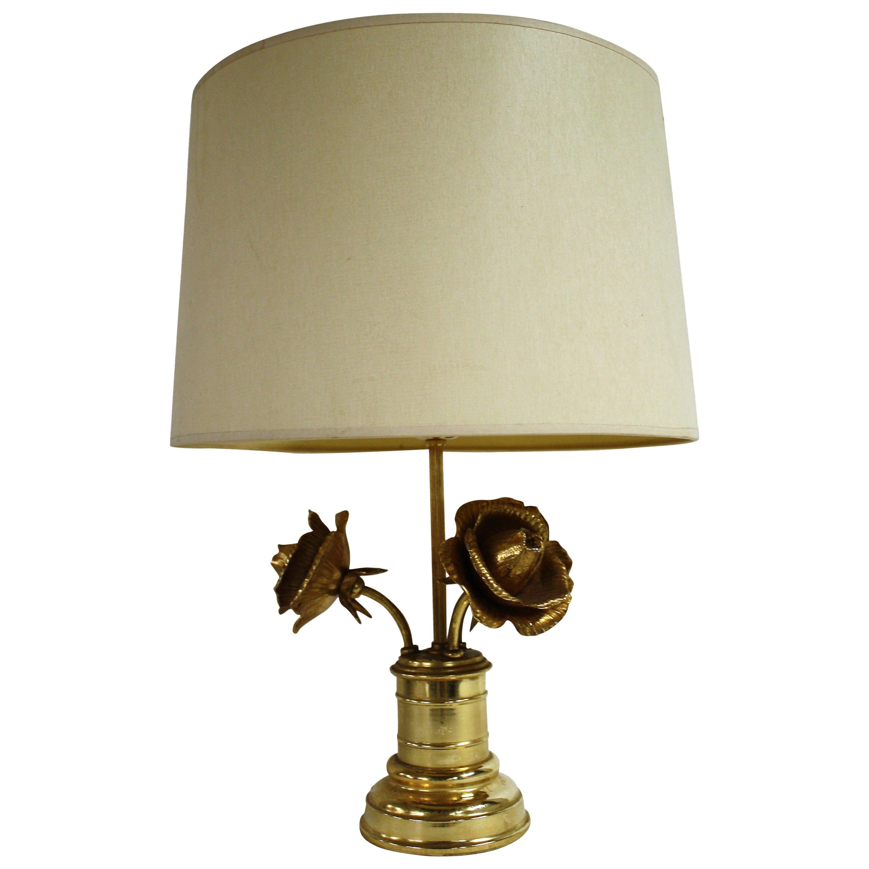 Brass Rose Flower Table Lamp, 1970s