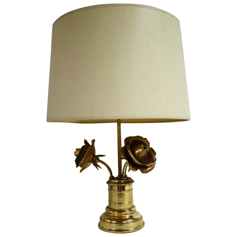 Brass Rose Flower Table Lamp, 1970s For Sale