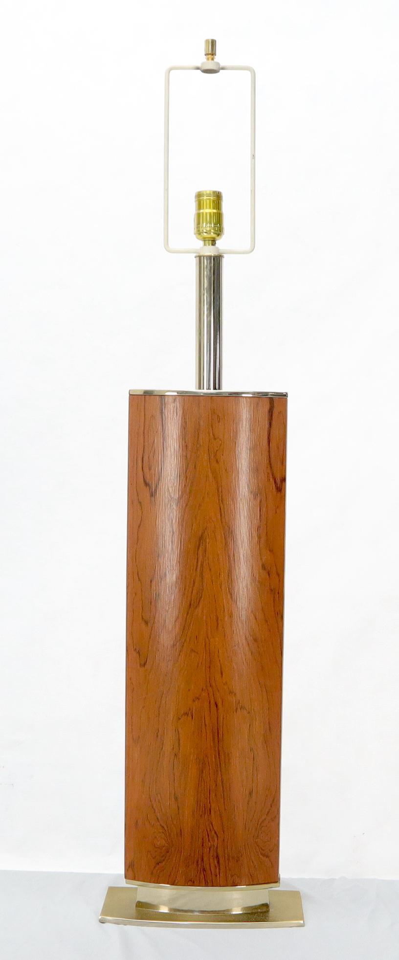 Mid-Century Modern brass and rosewood base large table lamp. Parzinger decor match.