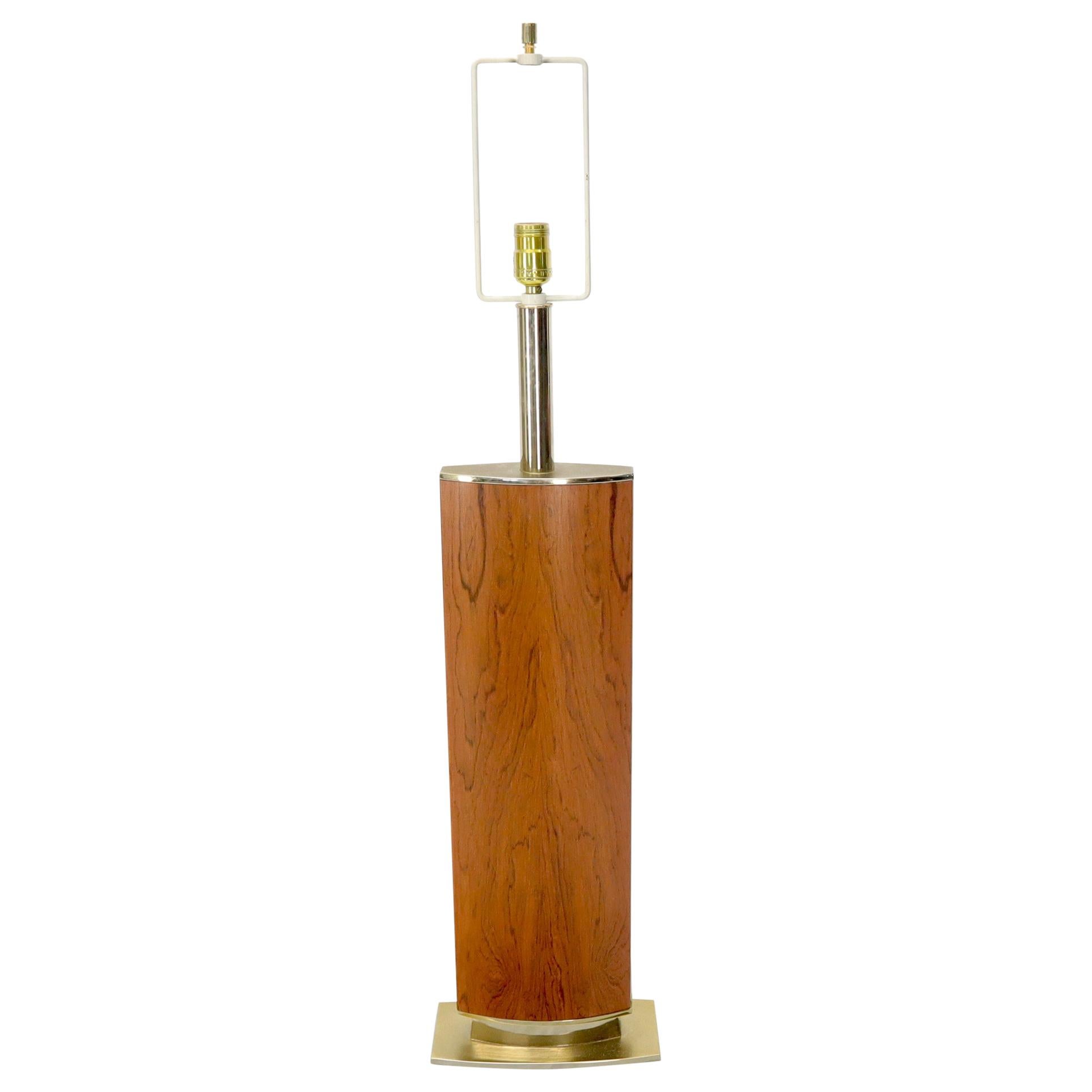 Brass and Rosewood Boat Shape Base Table Lamp For Sale