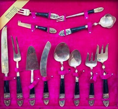 Brass / Rosewood Thai Siam Flatware Service for 12, 1950s