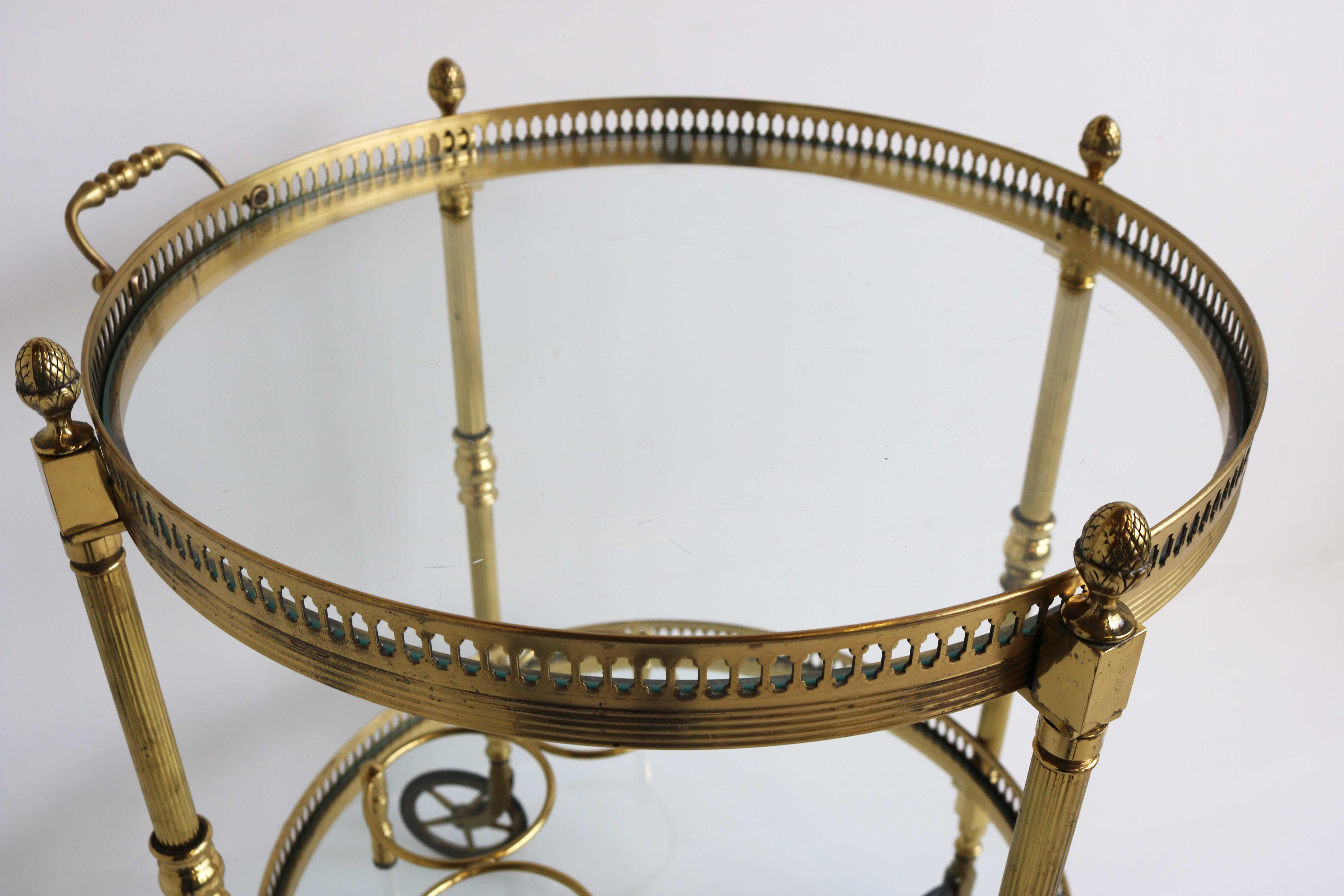 Brass Round Bar Cart, Drinks Trolley, Regency, Side Table, Maison Jansen, 70s 7