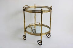 Brass Round Bar Cart, Drinks Trolley, Regency, Side Table, Maison Jansen, 70s