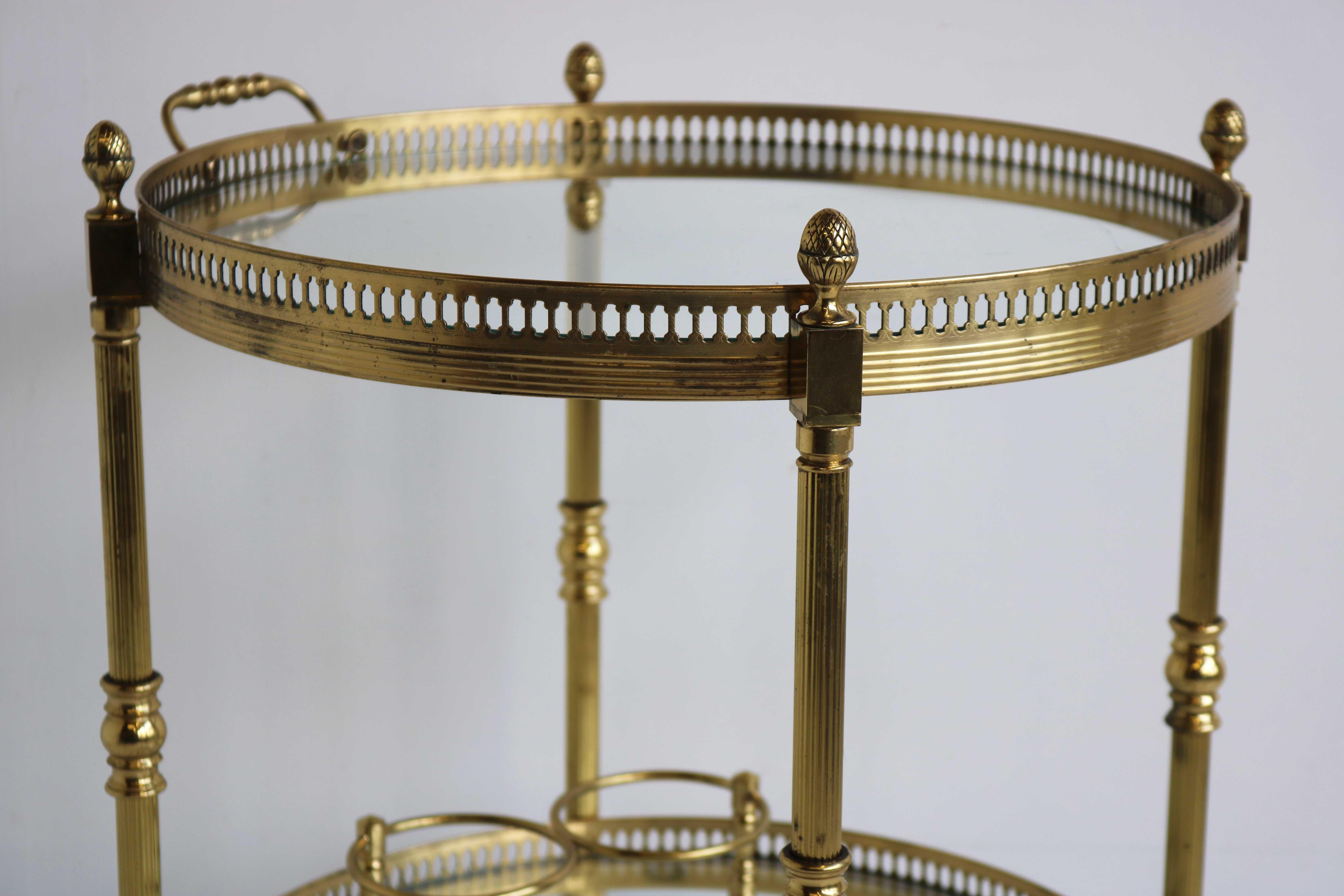 Hollywood Regency Brass Round Bar Cart, Drinks Trolley, Regency, Side Table, Maison Jansen, 70s