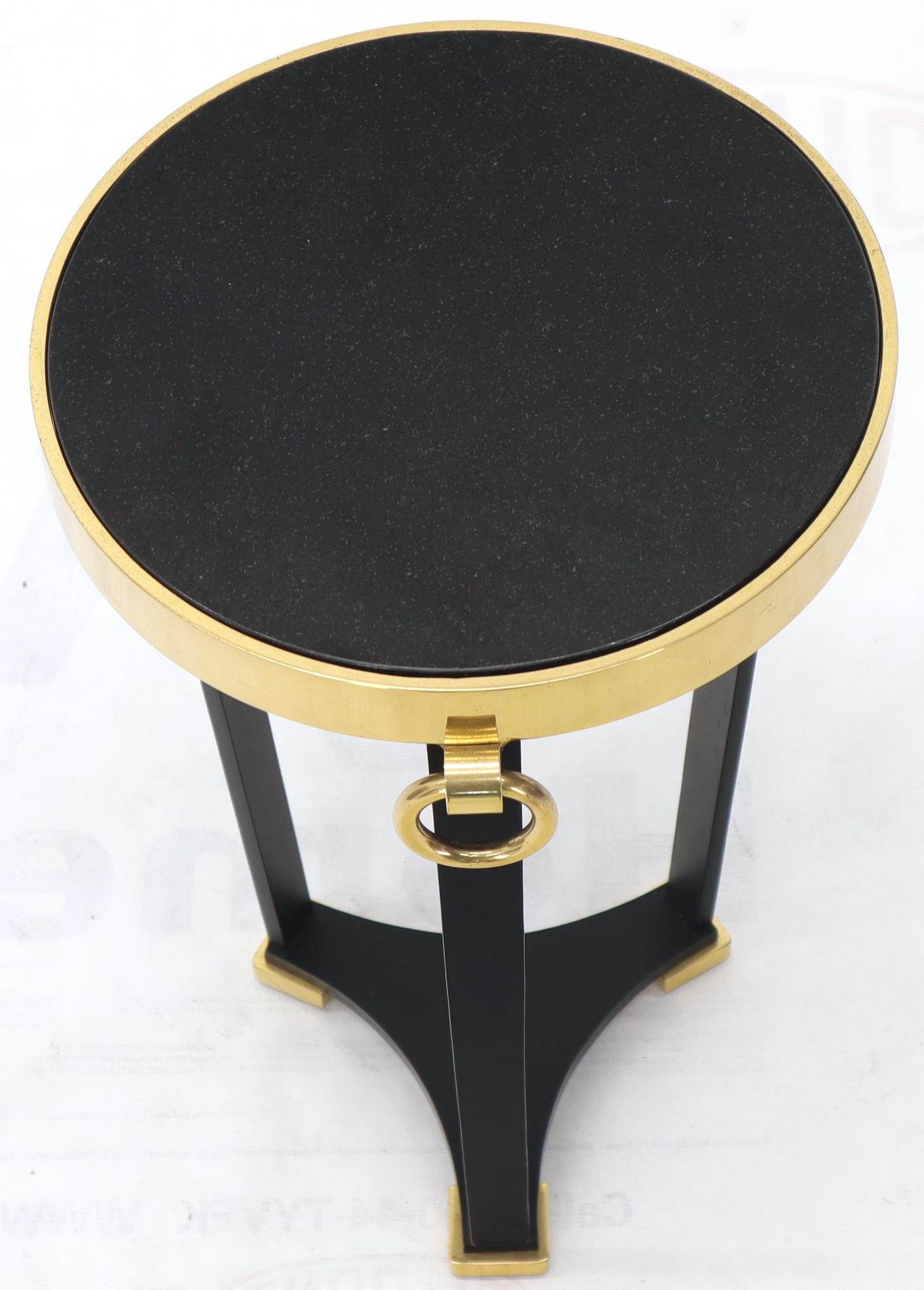 Unknown Brass and Round Black Granite Top Tri Legged Pedestal End Side Table For Sale