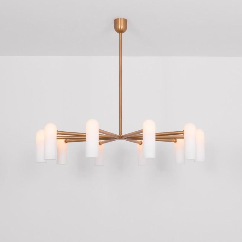Odyssey Round LG Brass Chandelier by Schwung
Dimensions: W 152 x D 152 x H 131 cm
Materials: Solid brass, frosted glass

Finishes available: Black Gunmetal, Polished Nickel


Schwung is a German word, and loosely defined, means energy or momentum of
