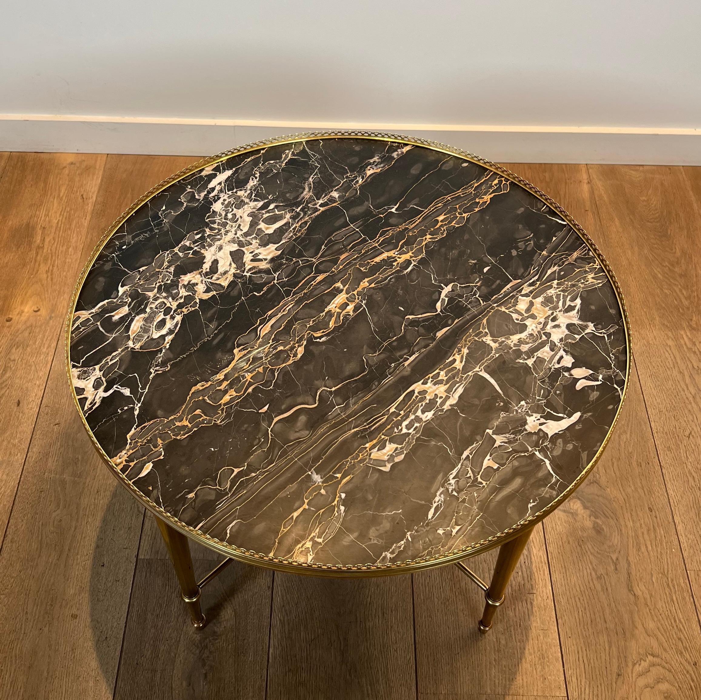 Brass Round Coffee Table with Marble Top by Maison Ramsay For Sale 7