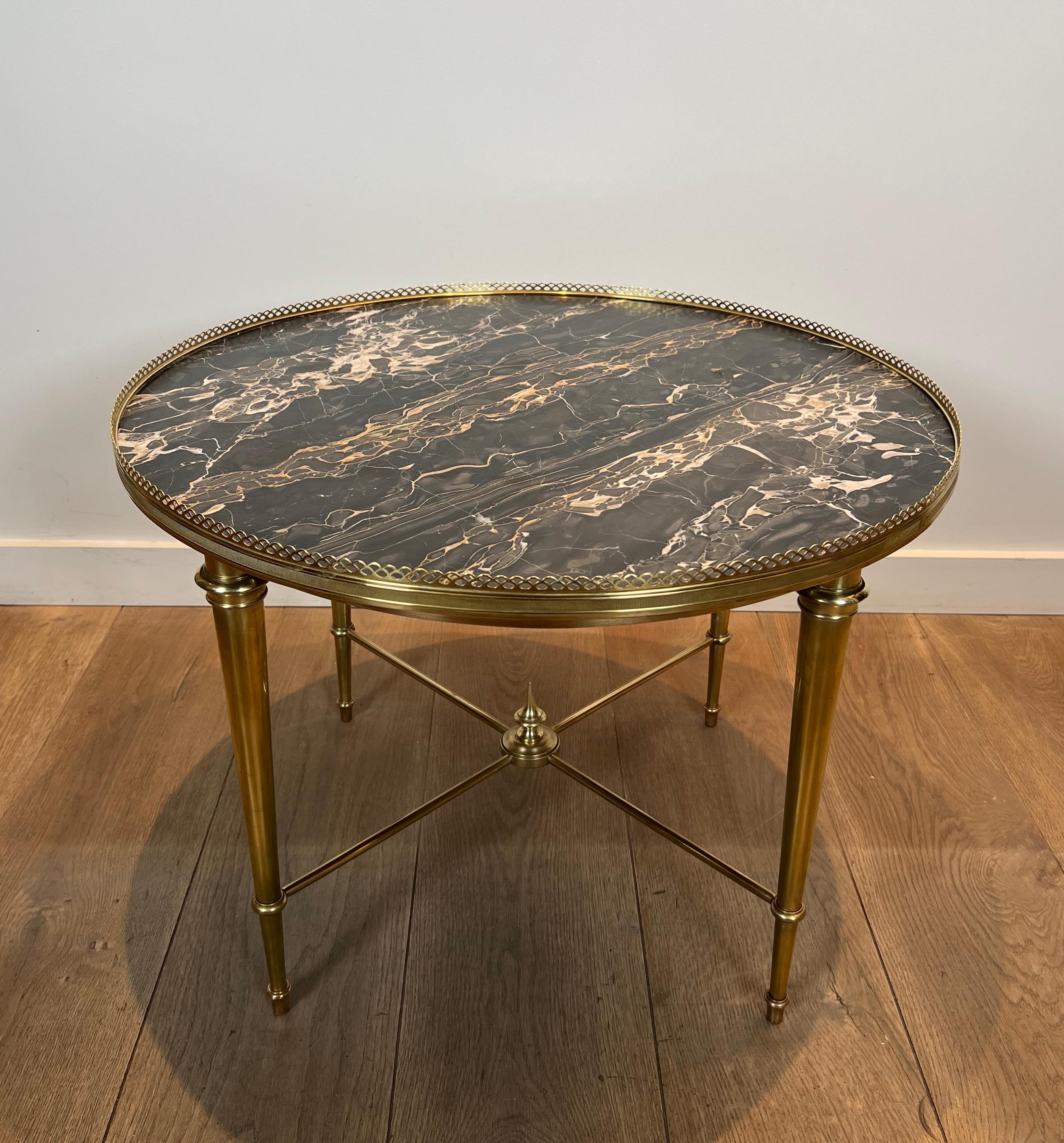 Brass Round Coffee Table with Marble Top by Maison Ramsay For Sale 13