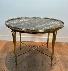 Brass Round Coffee Table with Marble Top by Maison Ramsay