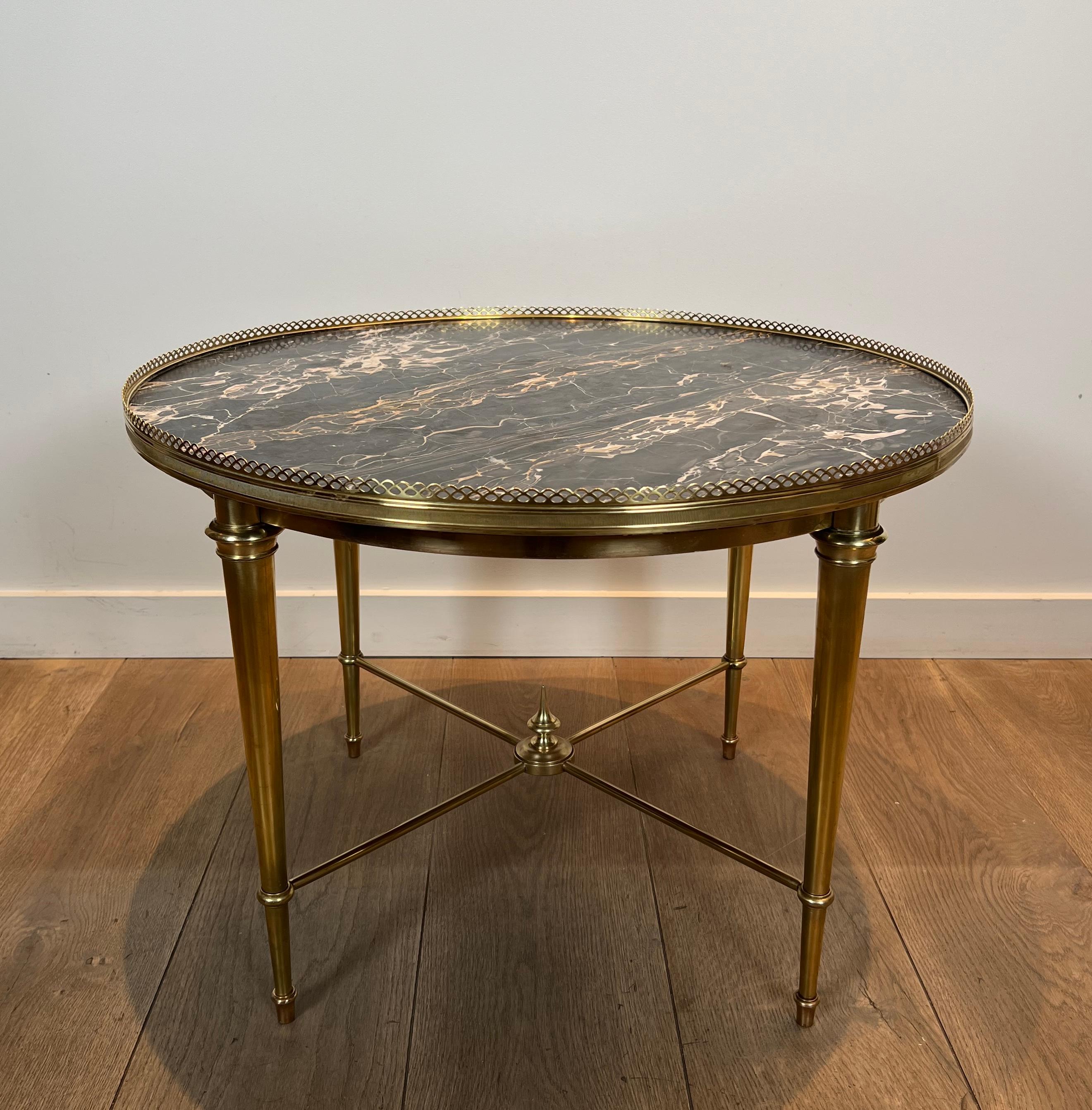 Brass Round Coffee Table with Marble Top by Maison Ramsay For Sale 14